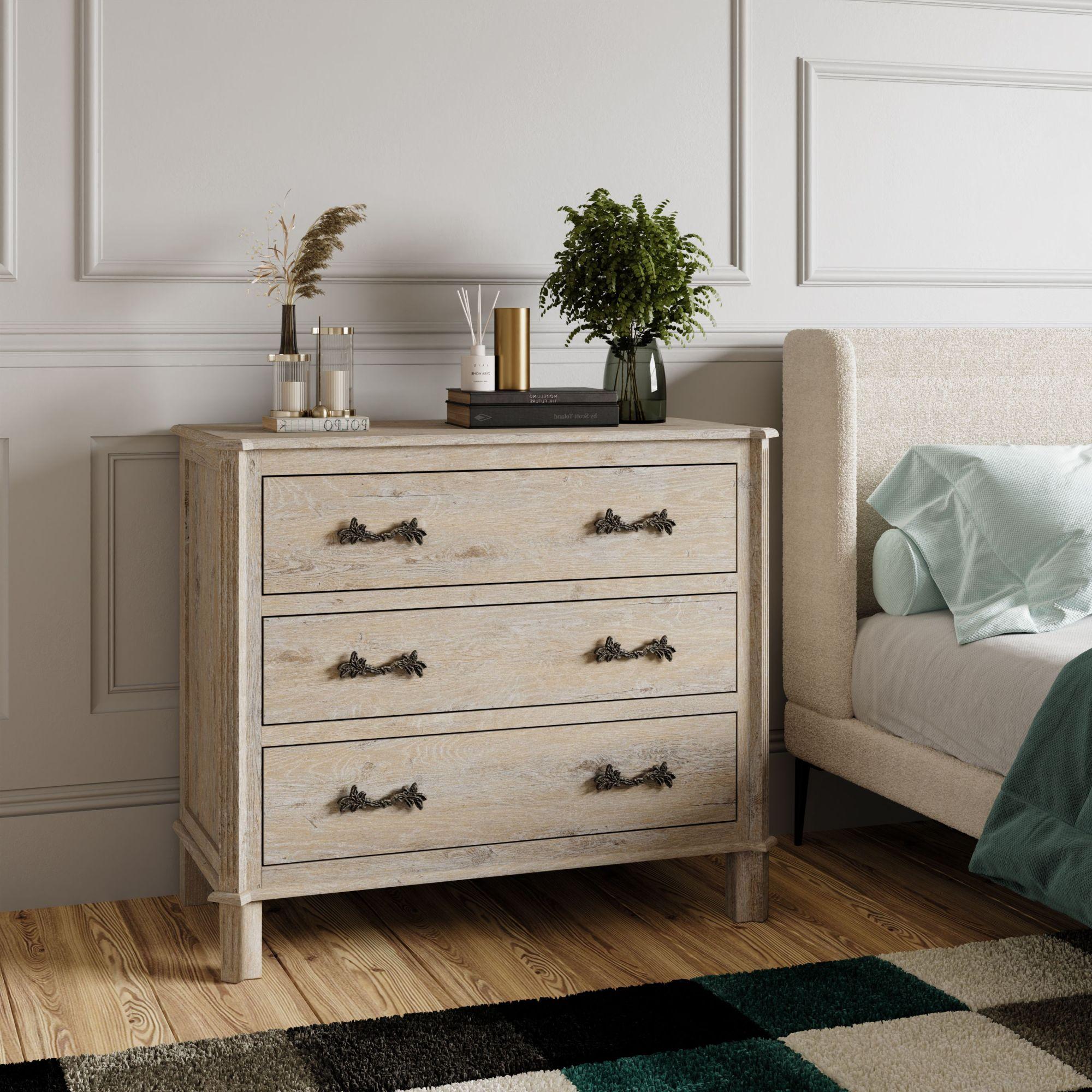 Nimes French Style Whitewash Chest - 3 Drawers