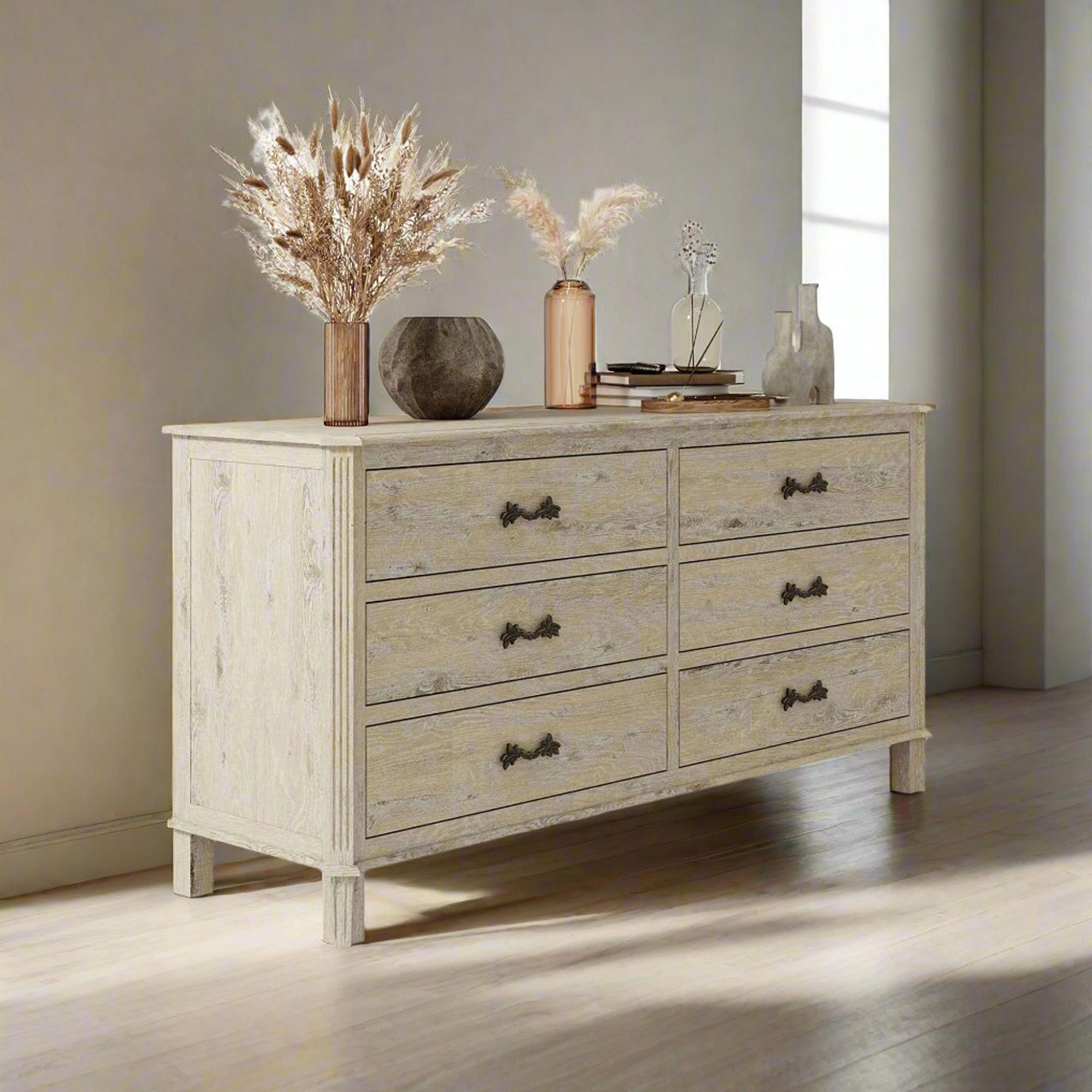 Nimes French Style Whitewash Chest - 6 Drawers
