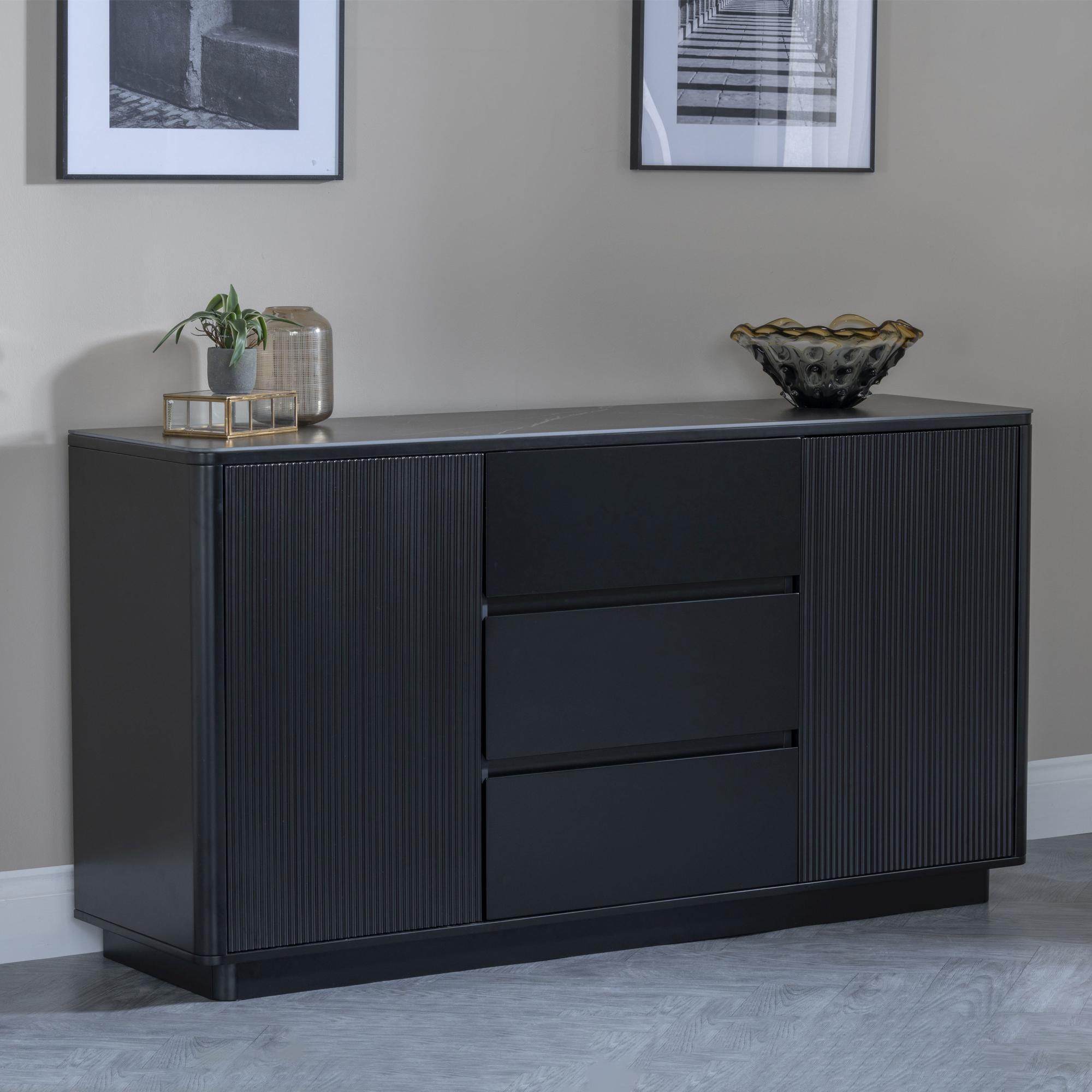 Morgan Black Ceramic Fluted Large Sideboard