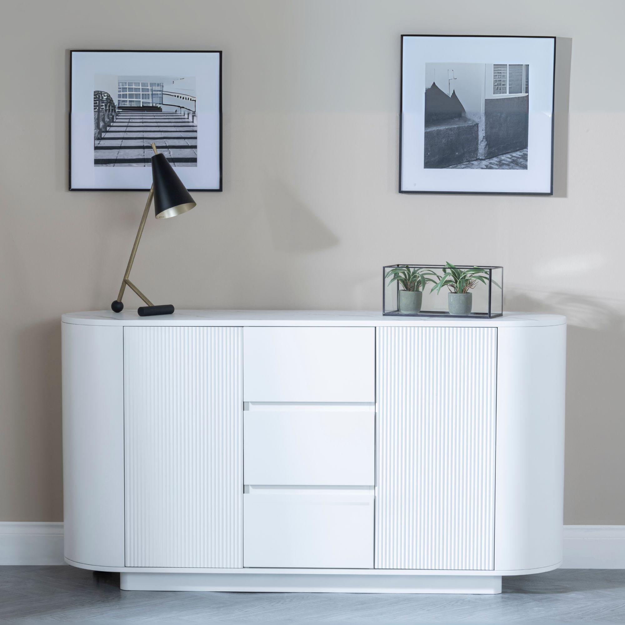 Luxor White Marble Effect Curved Fluted Sideboard