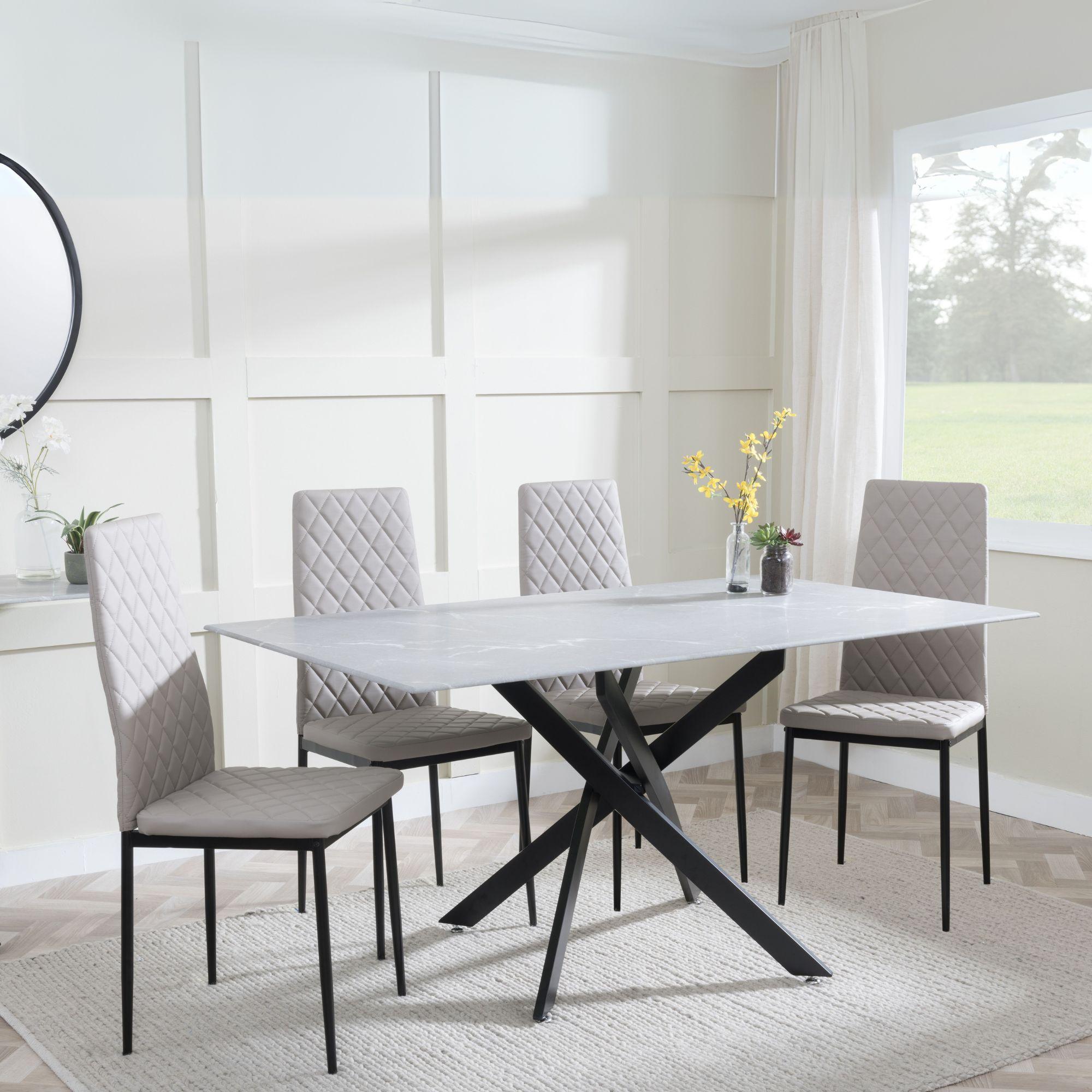 Clearance - Chopstick Grey Glass and Black Metal Dining Set - Metro Beige Leather Chairs with Black Legs