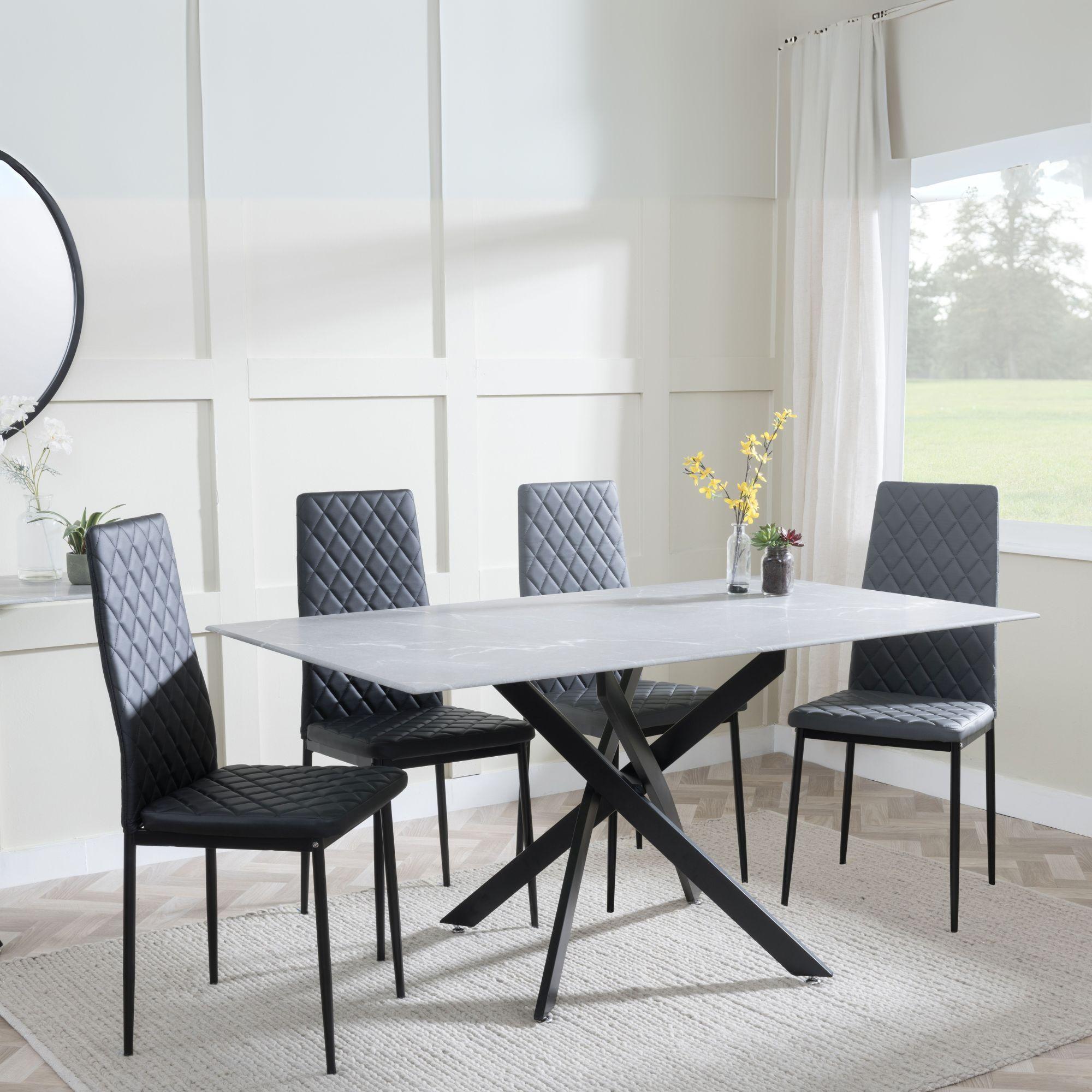 GET 2 CHAIRS FREE - Chopstick Grey Glass and Black Metal Dining Set - Metro Black Leather Chairs with Black Legs