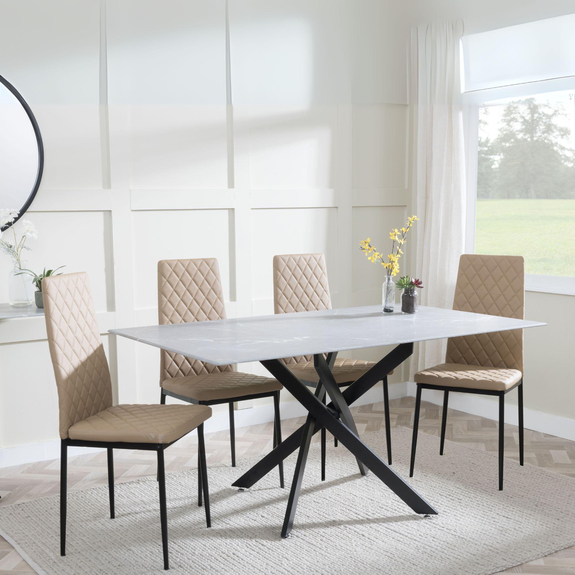 Clearance - Chopstick Grey Glass and Black Metal Dining Set - Metro Cappuccino Leather Chairs with Black Legs
