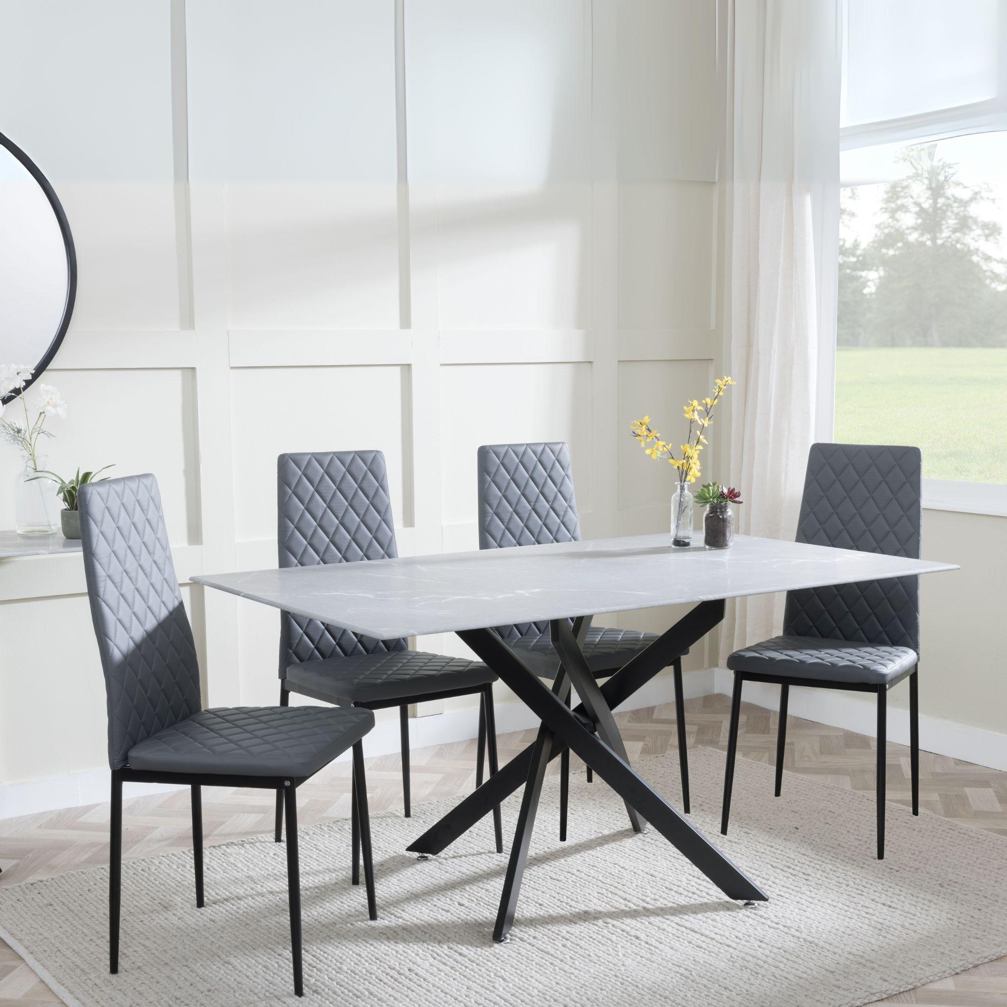Clearance - Chopstick Grey Glass and Black Metal Dining Set - Metro Grey Leather Chairs with Black Legs