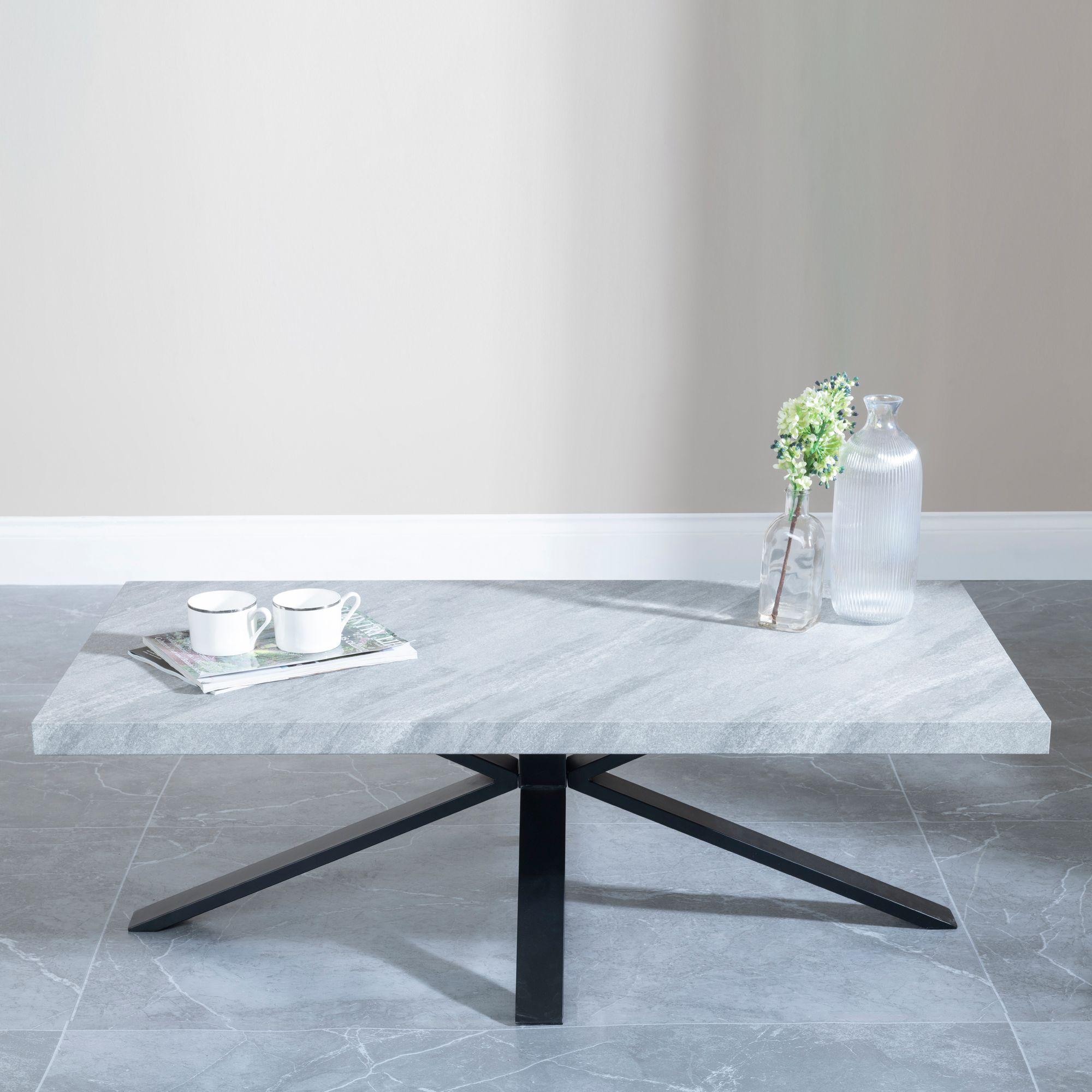 Ezra Grey Concrete Effect Coffee Table with Black Spider Legs