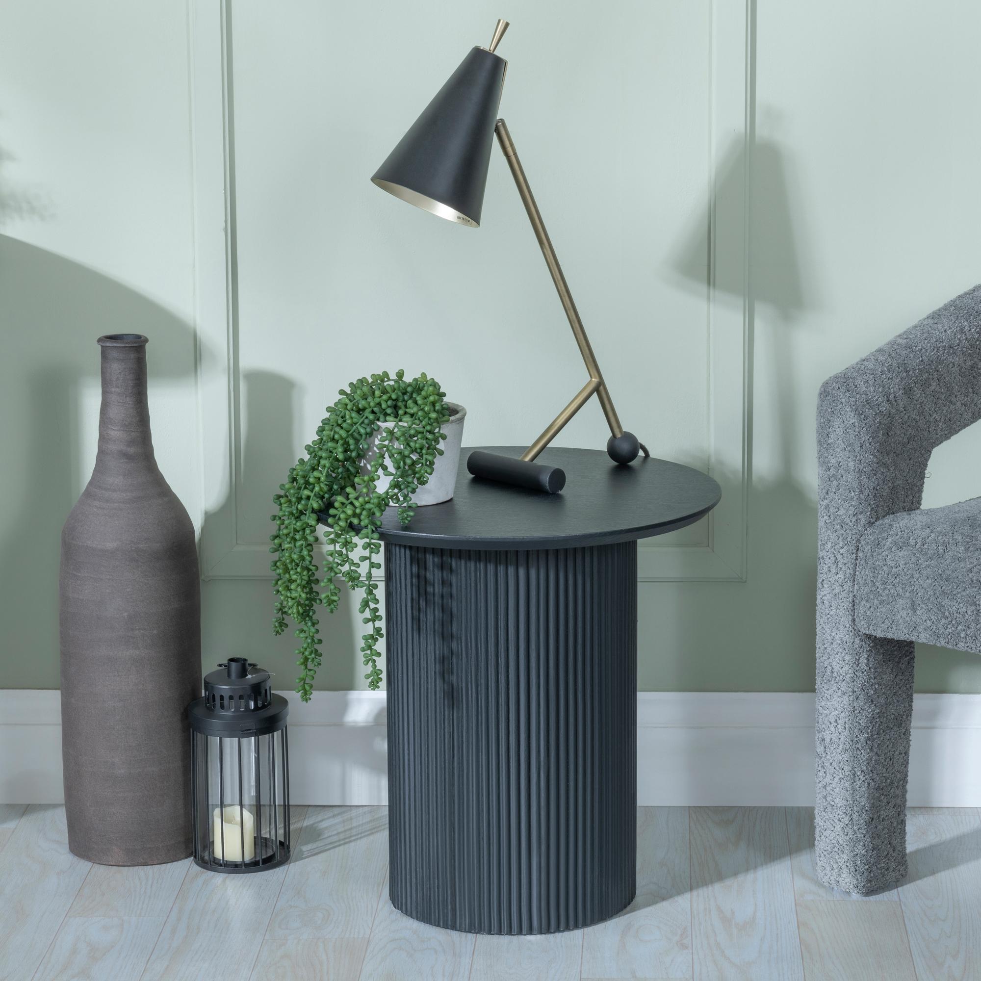 Bern Fluted Black Round End Table with Drum Base