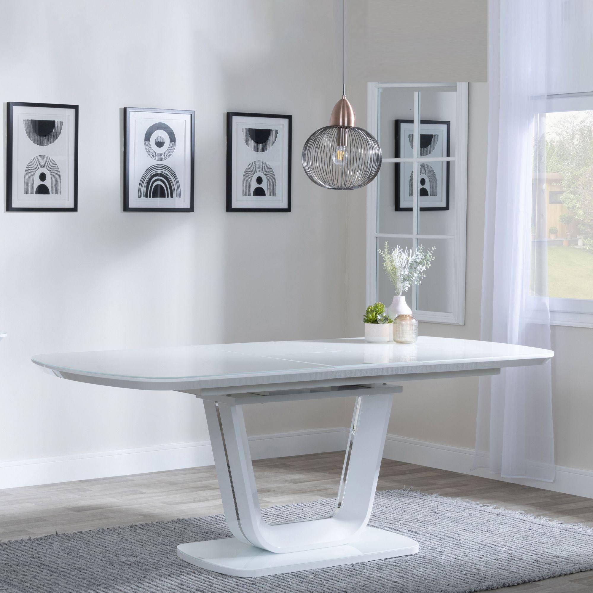 Athos White Glass Extending Dining Table - 160cm - 200cm