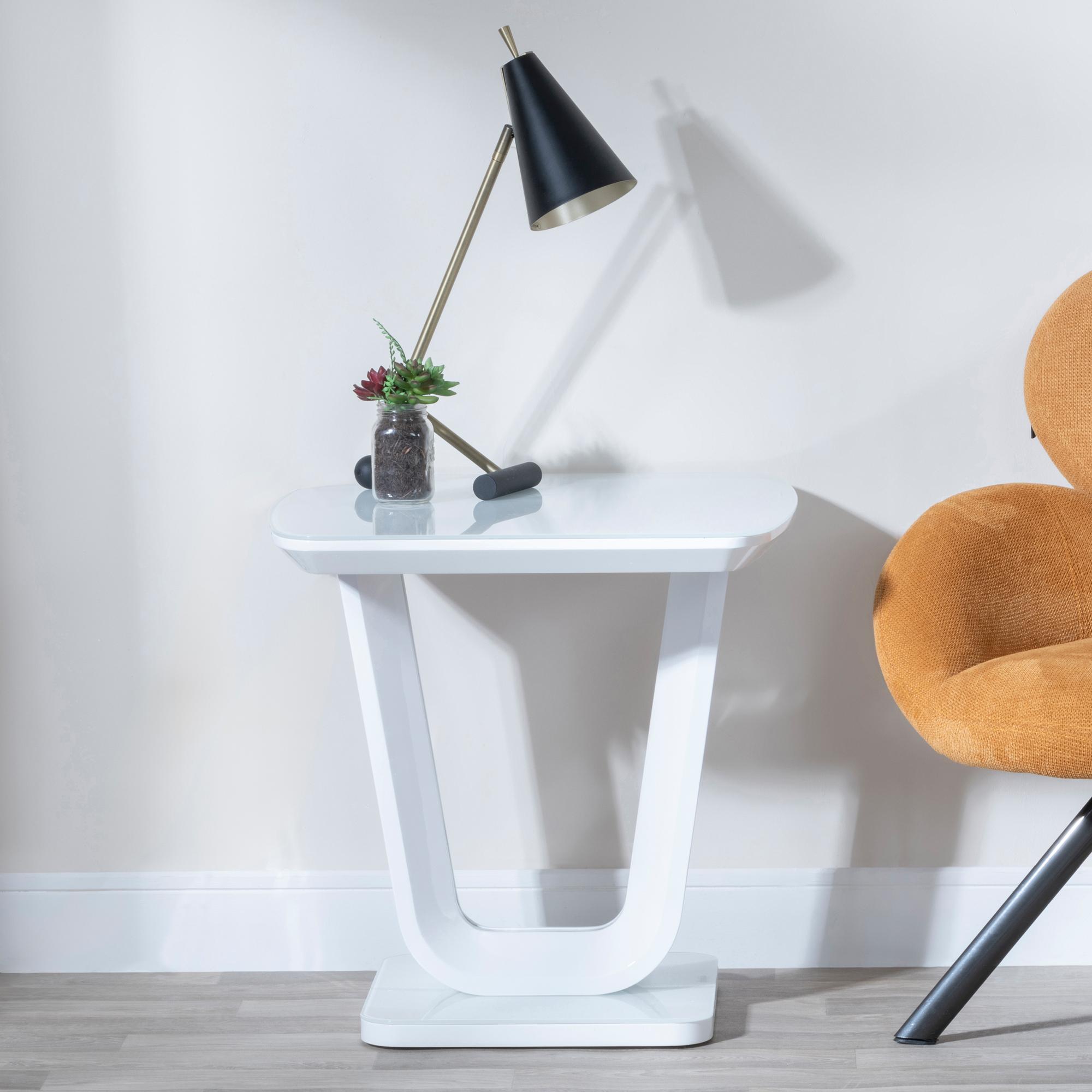 Athos White Glass Lamp Table