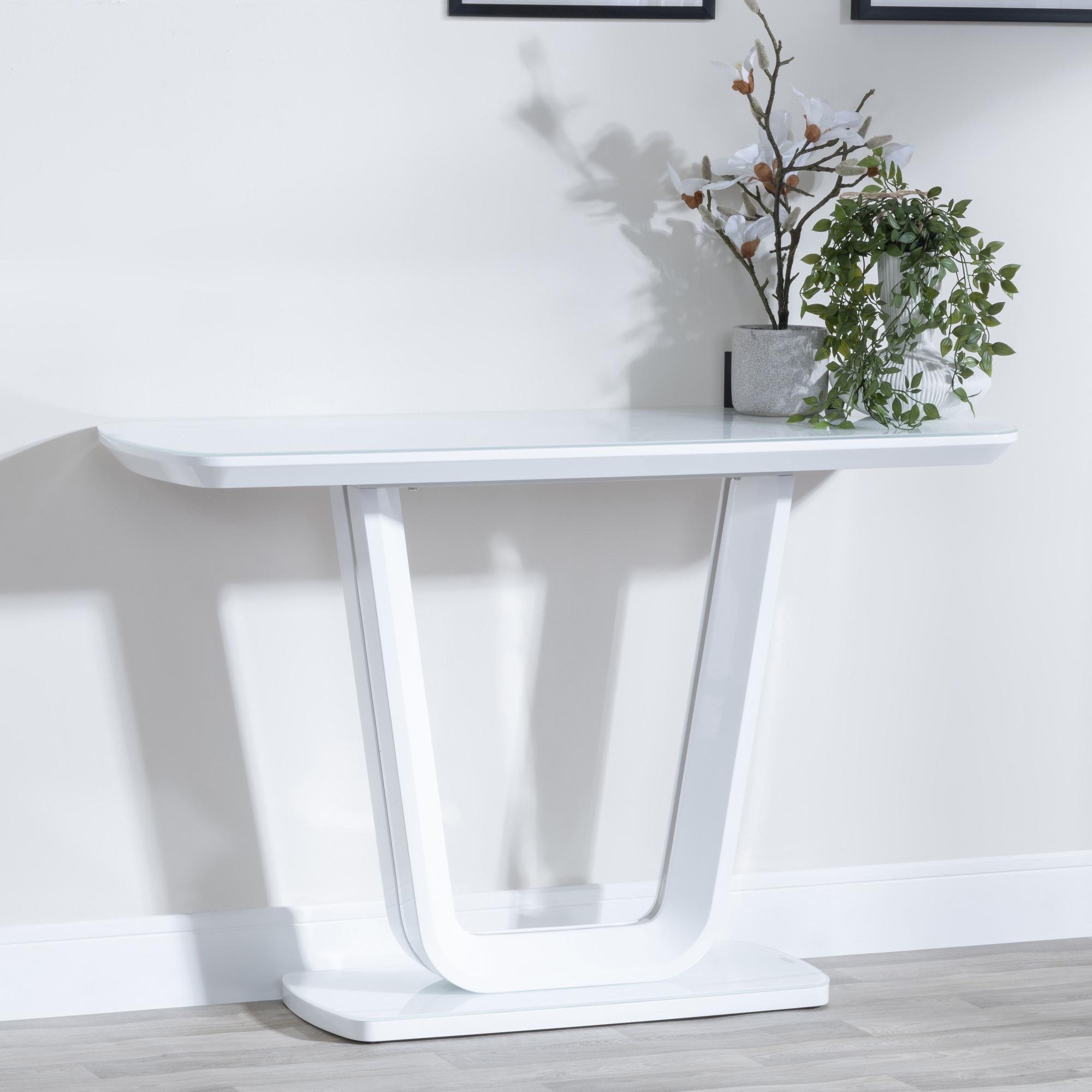 Athos White Gloss Console Table with Glass Top