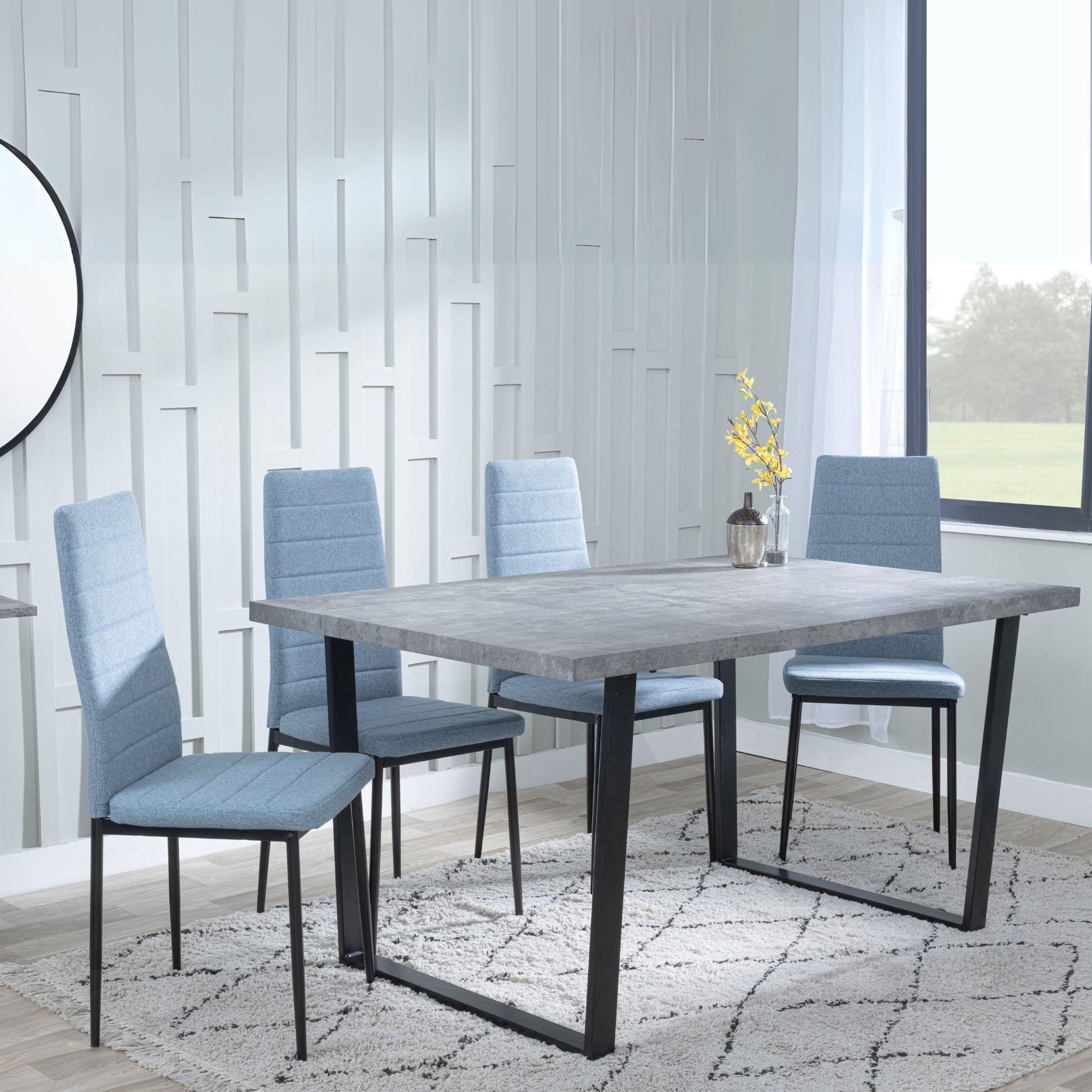 Clearance - Texas Grey Faux Concrete Dining Set - Lido Blue Fabric Chairs with Black Legs