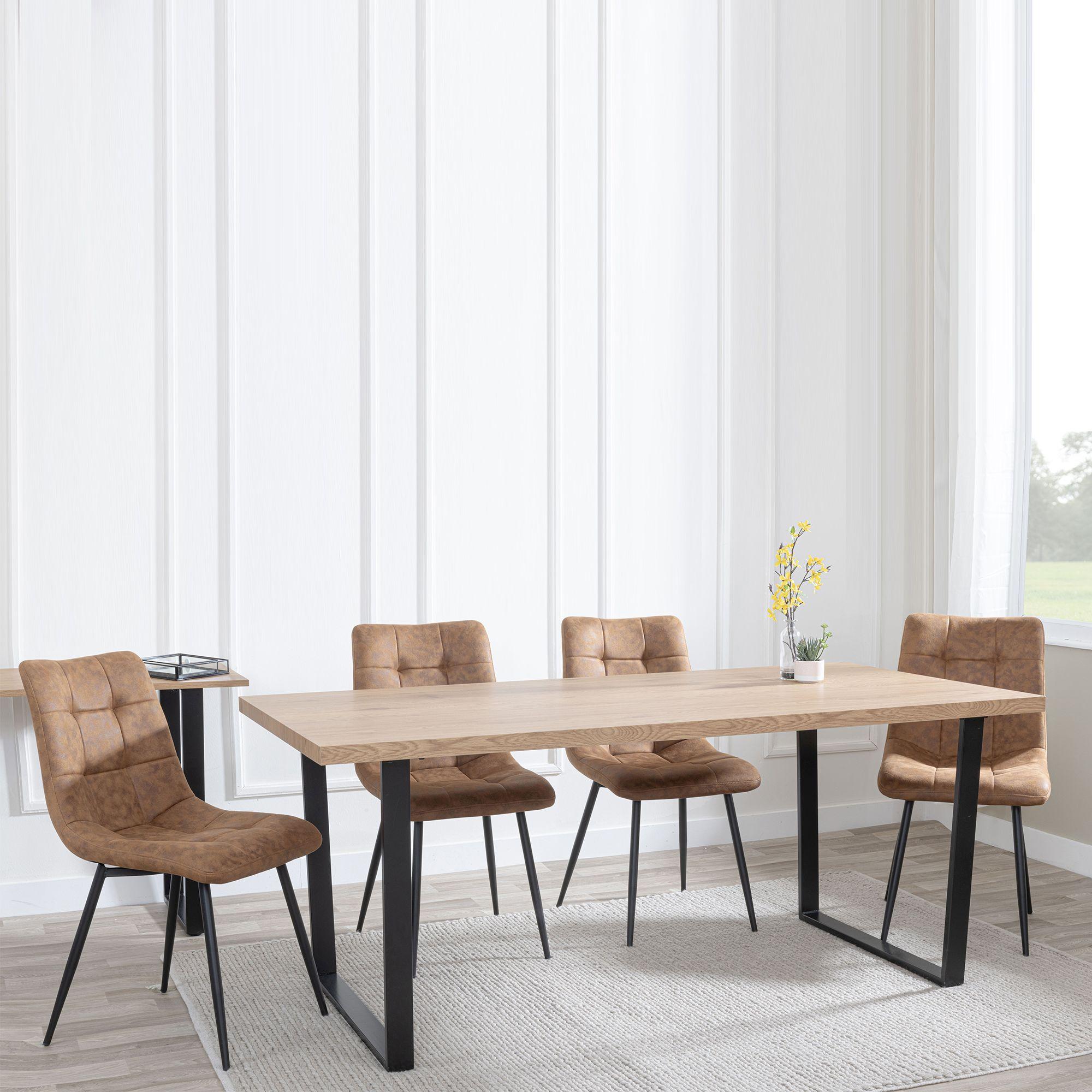 Clearance - Texas Oak Effect Dining Set - Corona Brown Fabric Chairs