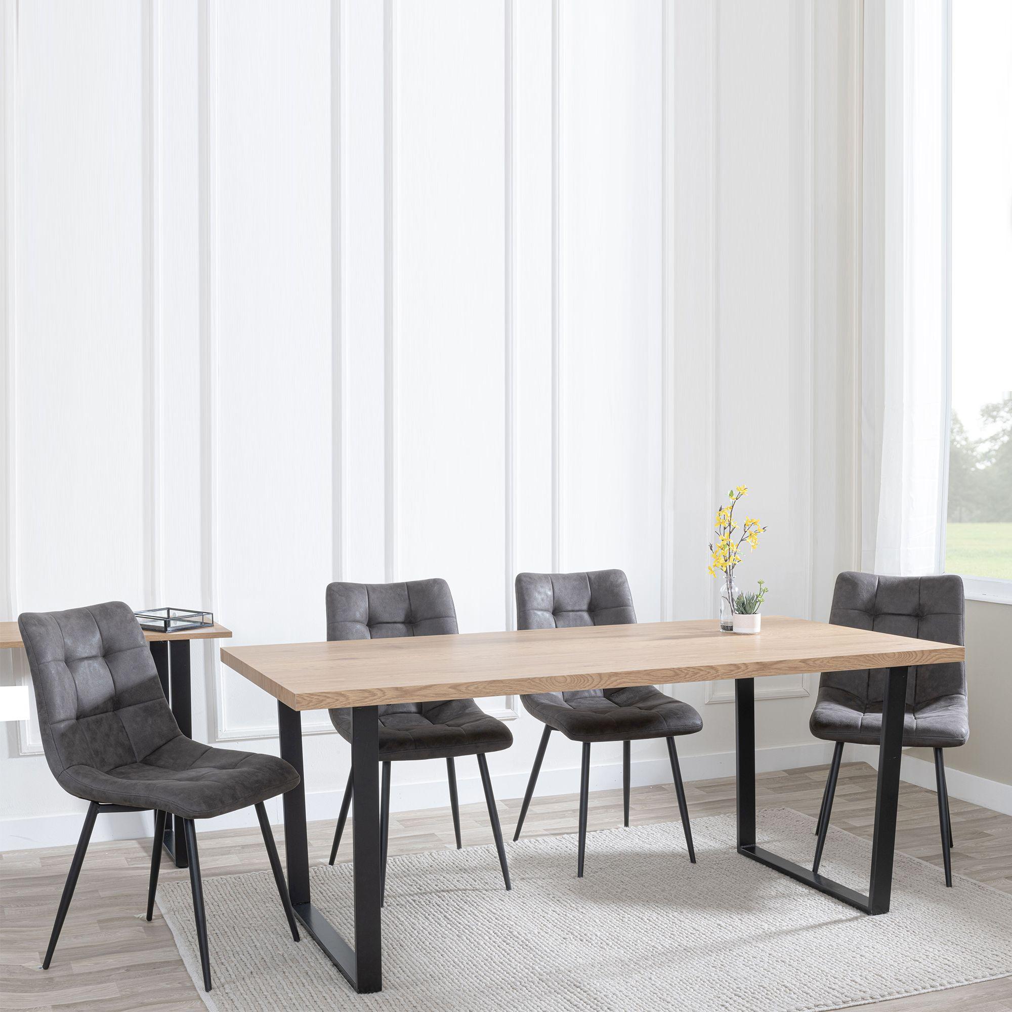 Clearance - Texas Oak Effect Dining Set - Corona Grey Fabric Chairs