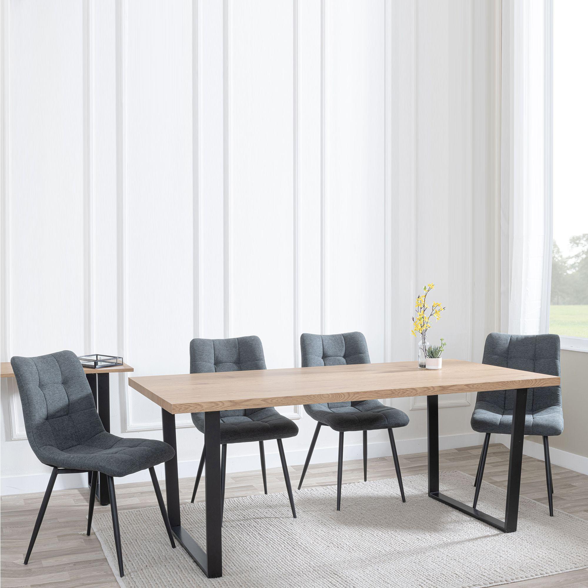 Clearance - Texas Oak Effect Dining Set - Corona Light Grey Fabric Chairs