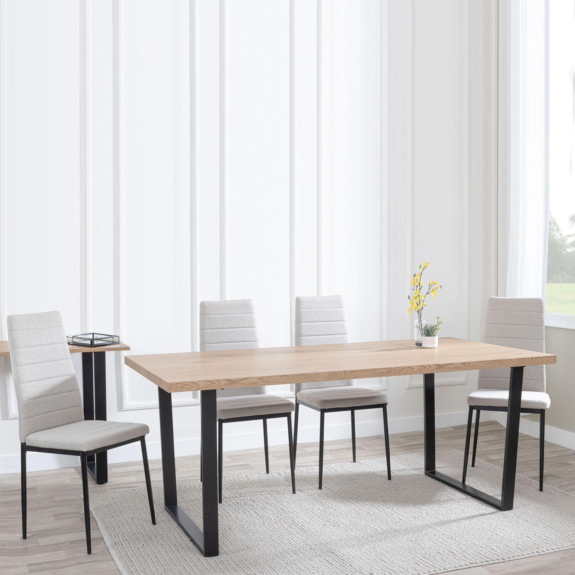 Clearance - Texas Oak Effect Dining Set - Lido Sand Fabric Chairs with Black Legs