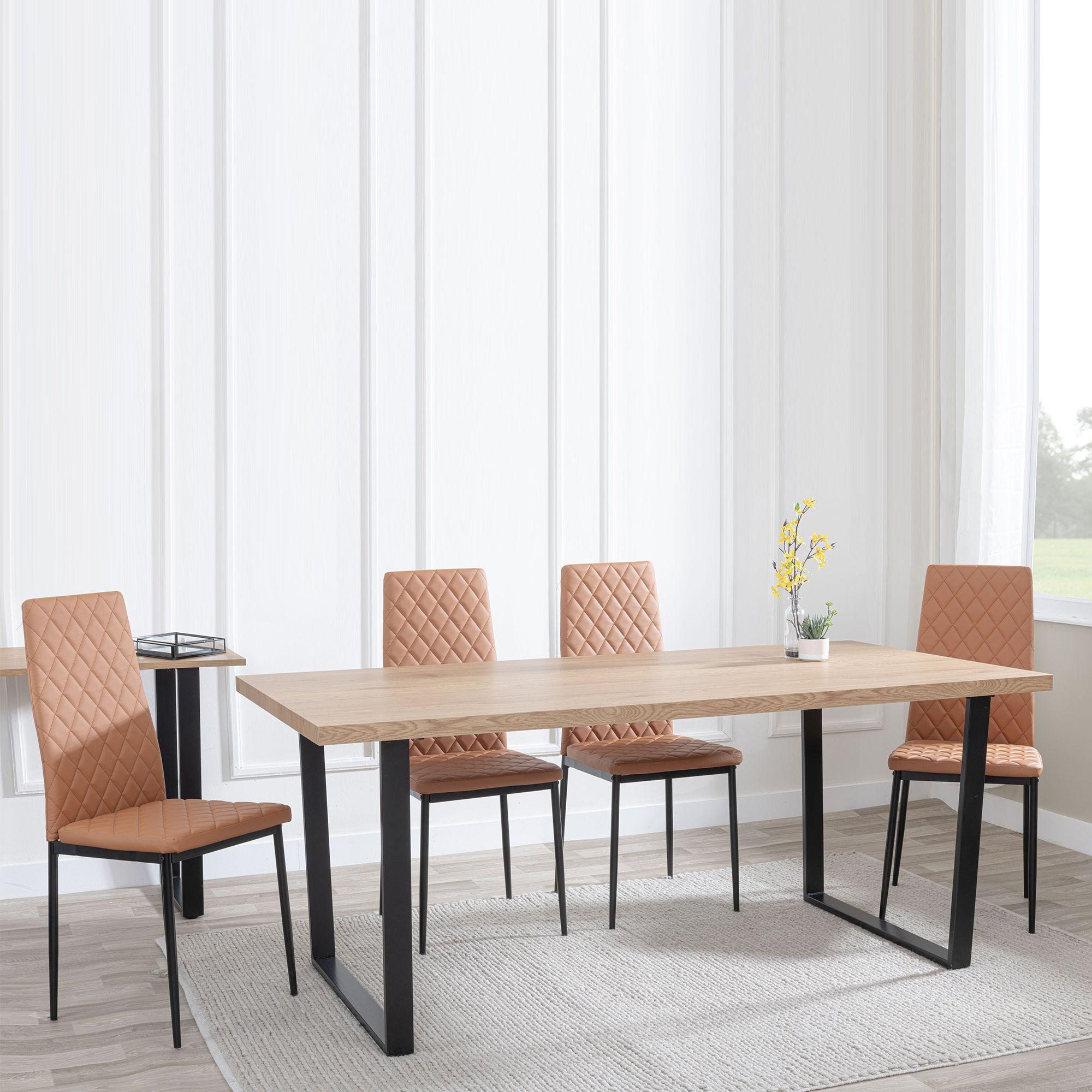 Clearance - Texas Oak Effect Dining Set - Metro Burnt Orange Leather Chairs with Black Legs