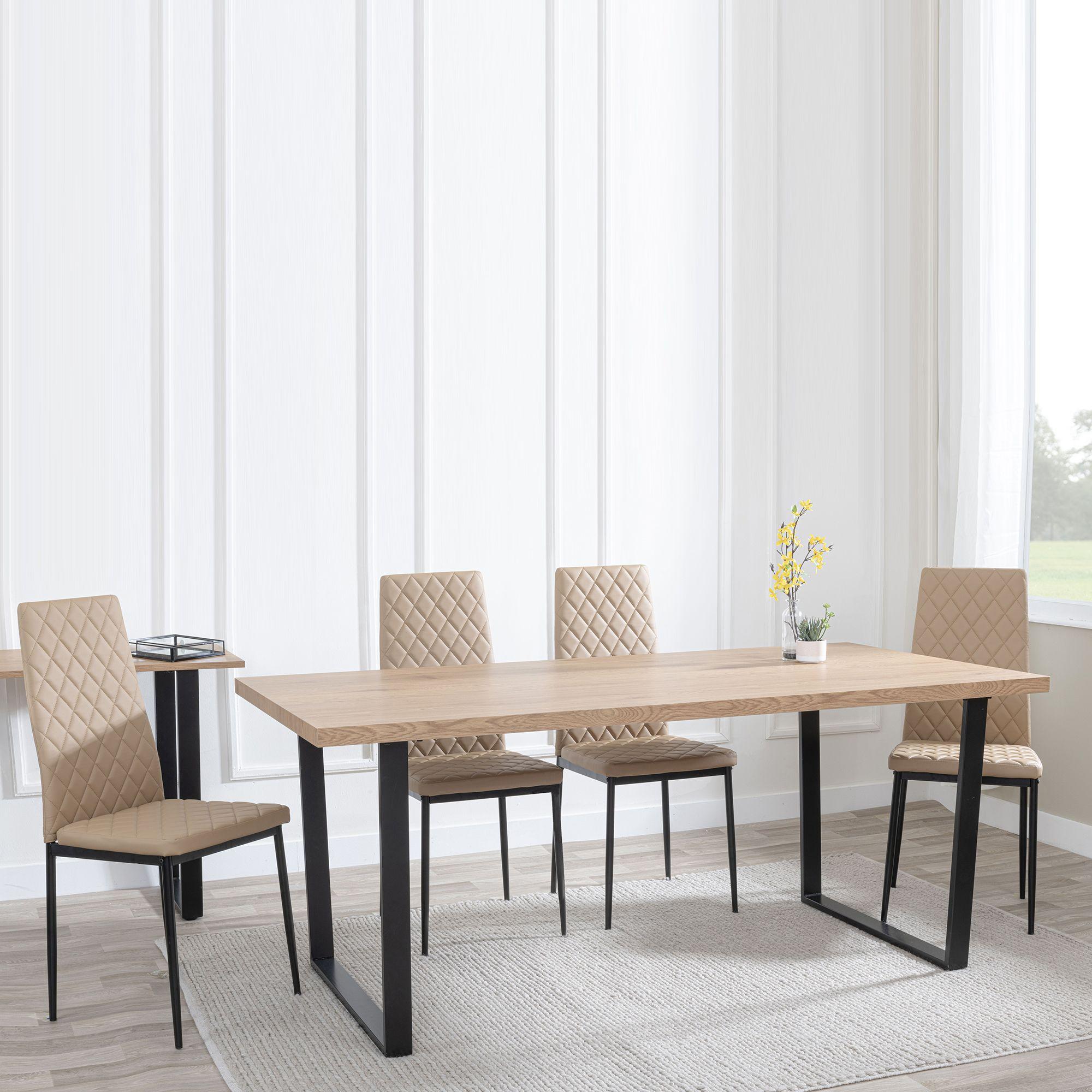 Clearance - Texas Oak Effect Dining Set - Metro Cappuccino Leather Chairs with Black Legs
