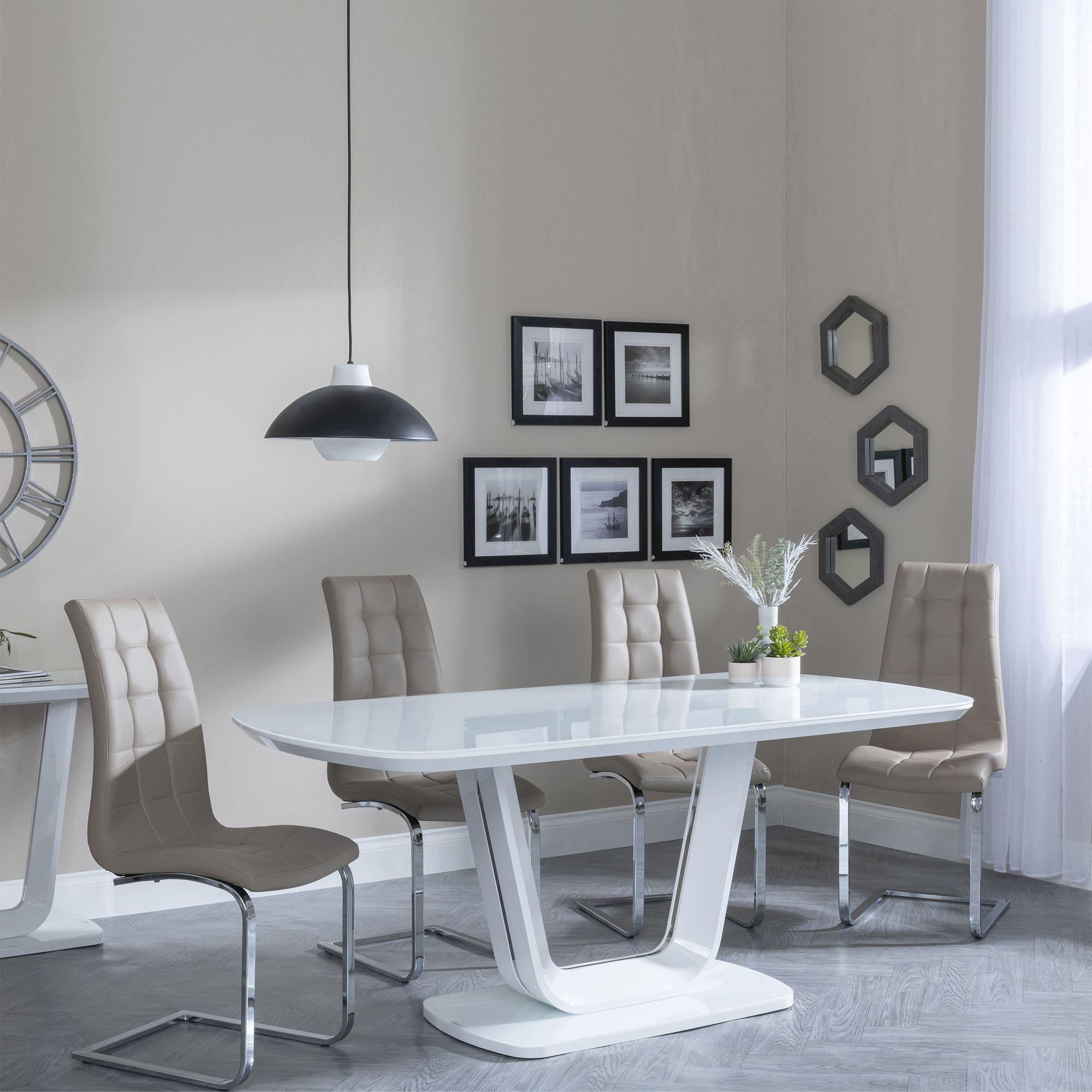 Clearance - Athos White Glass Dining Set - Jamison Beige Faux Leather Dining Chair