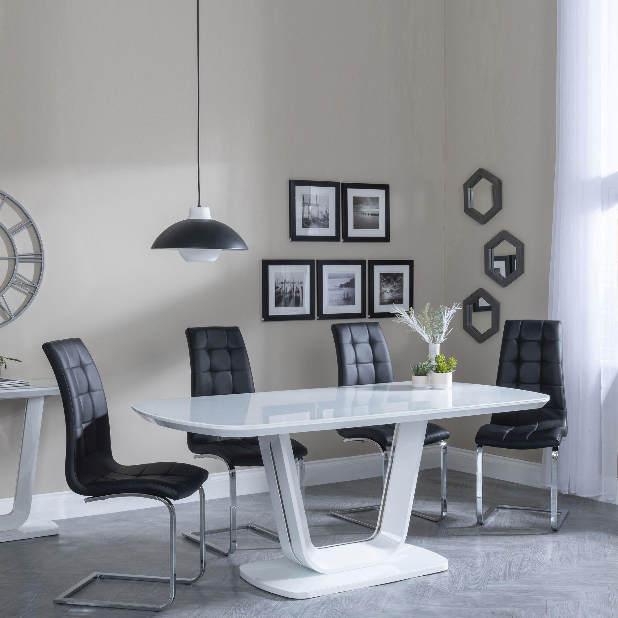 Clearance - Athos White Glass Dining Set - Jamison Black Faux Leather Dining Chair