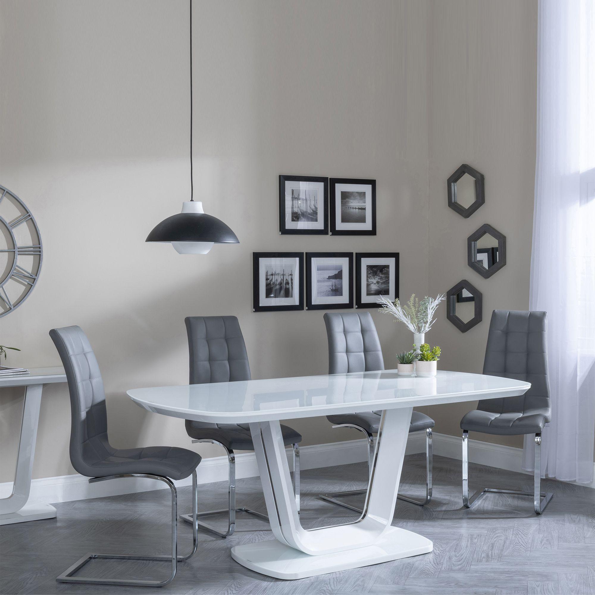 Clearance - Athos White Glass Dining Set - Jamison Grey Faux Leather Dining Chair
