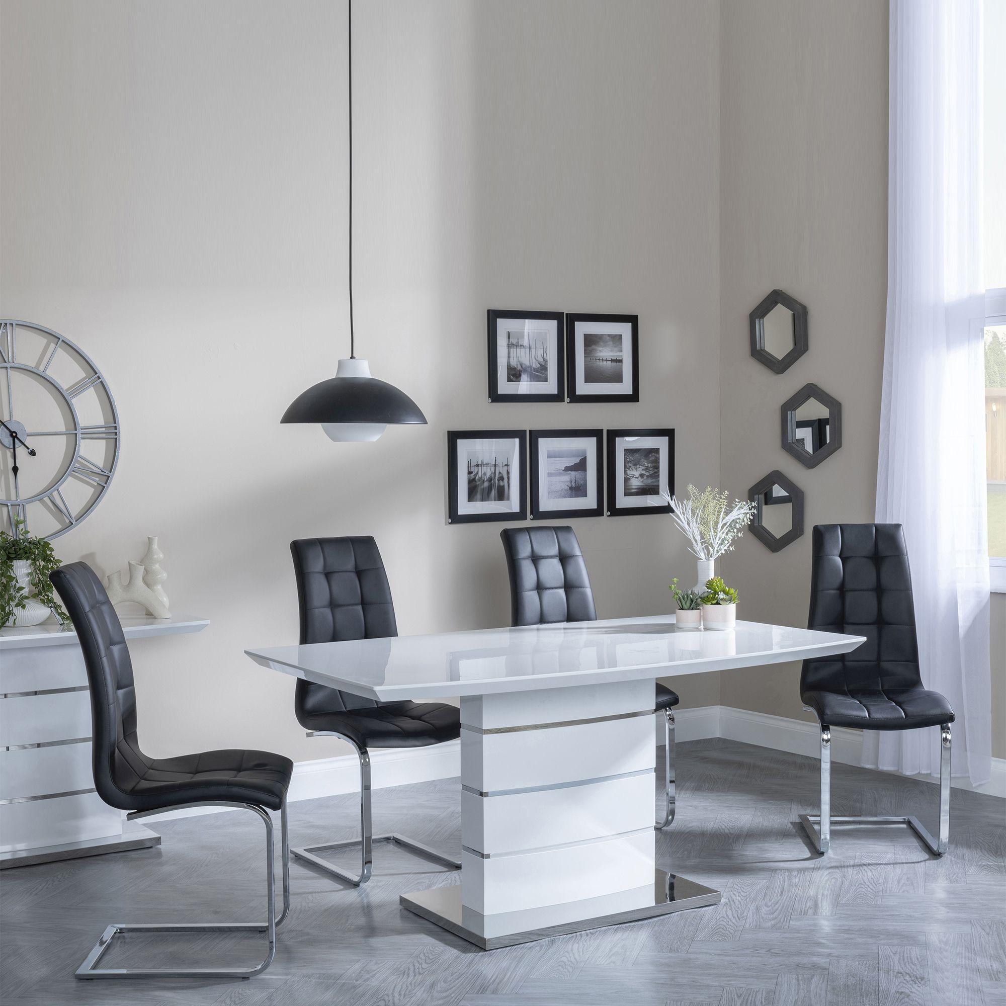 Clearance - Rimini White Gloss Dining Set - Jamison Black Faux Leather Dining Chair