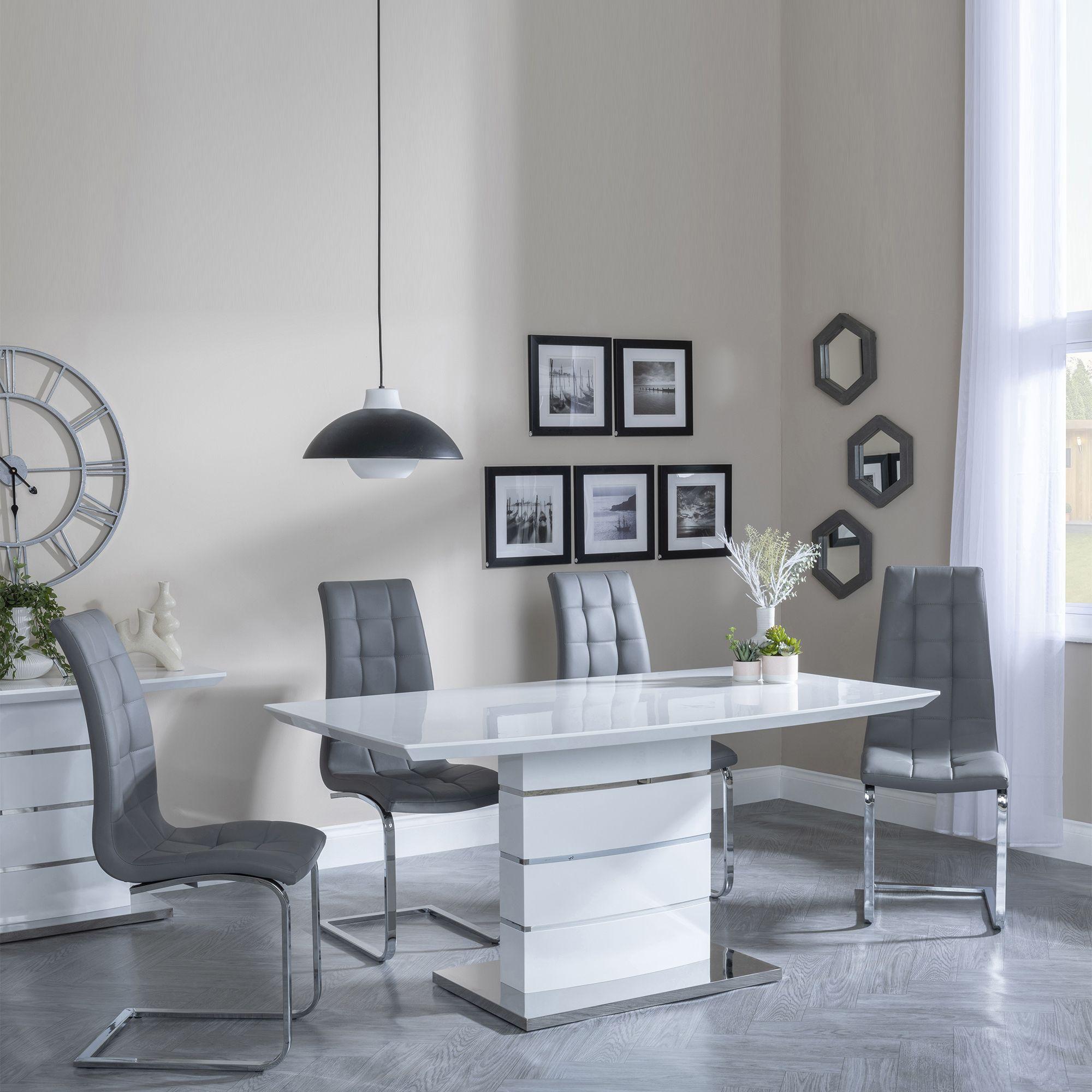 Clearance - Rimini White Gloss Dining Set - Jamison Grey Faux Leather Dining Chair