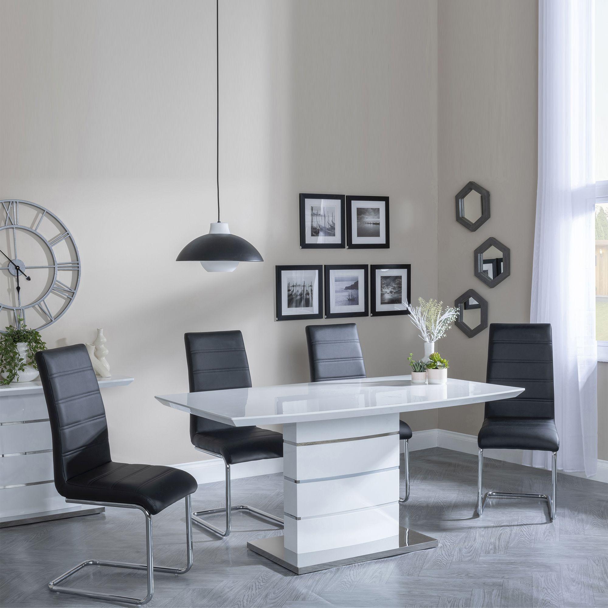 Clearance - Rimini White Gloss Dining Set - Roma Black Faux Leather Dining Chair