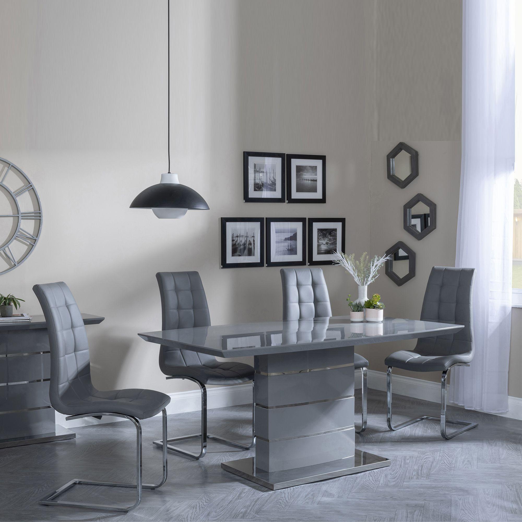GET 2 CHAIRS FREE - Rimini Grey Gloss Dining Set - Jamison Grey Faux Leather Dining Chair