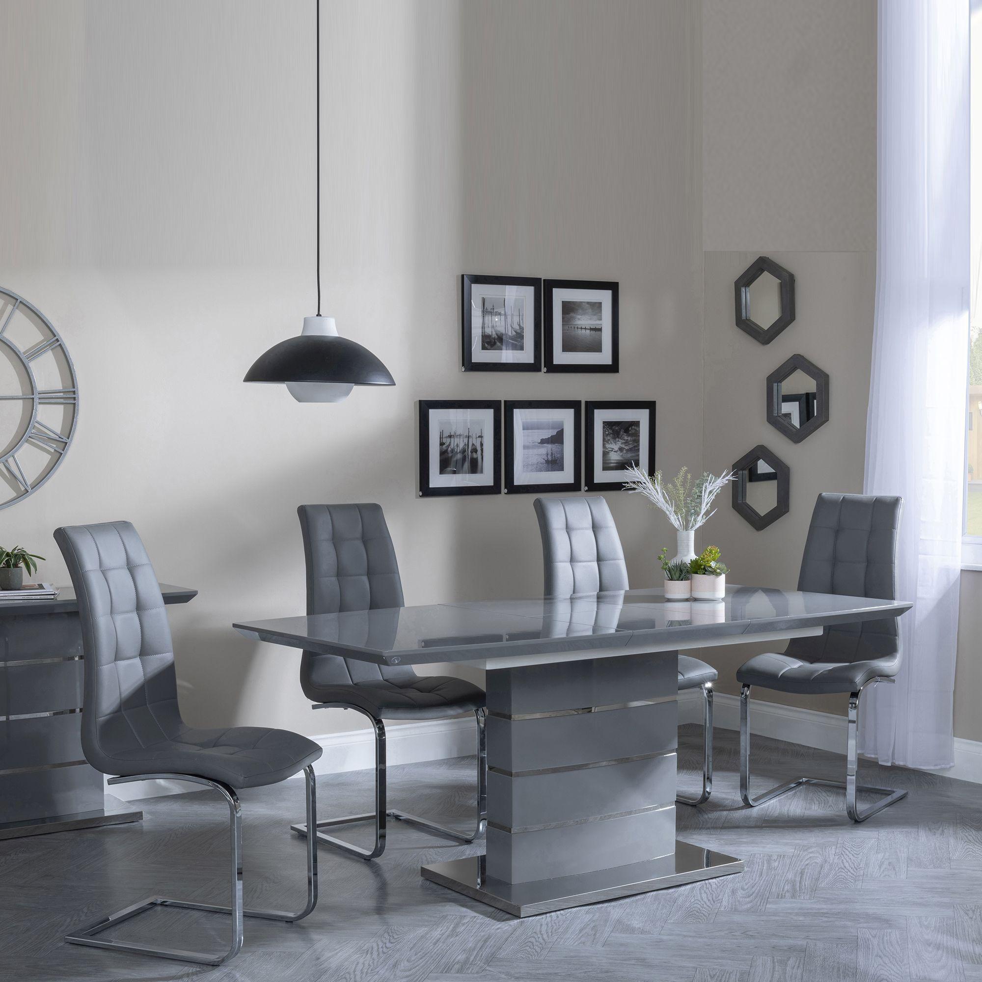 GET 2 CHAIRS FREE - Rimini Grey Gloss Extending Dining Set - Jamison Grey Faux Leather Dining Chair
