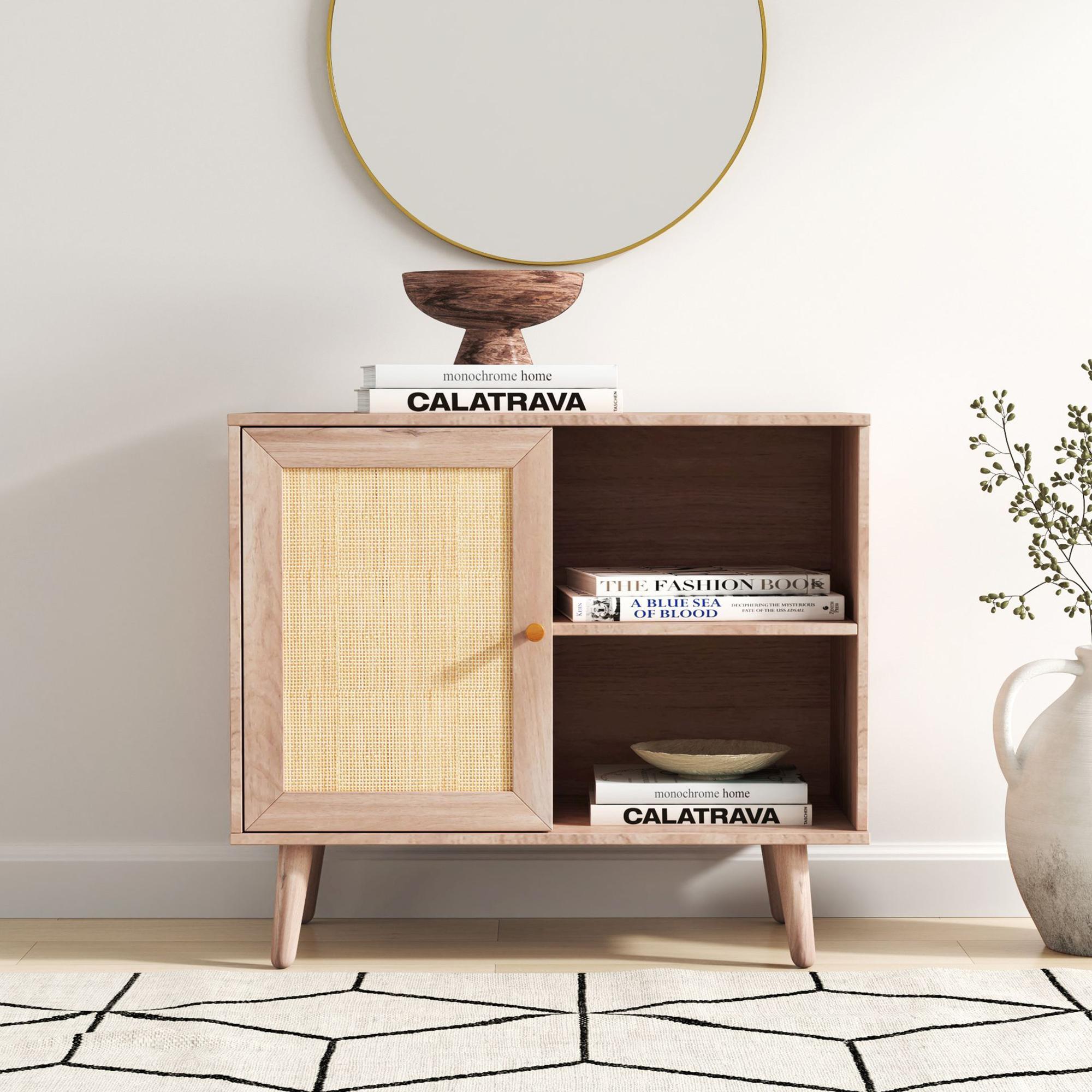 Ferrero Natural and Woven Rattan 1 Door Cabinet