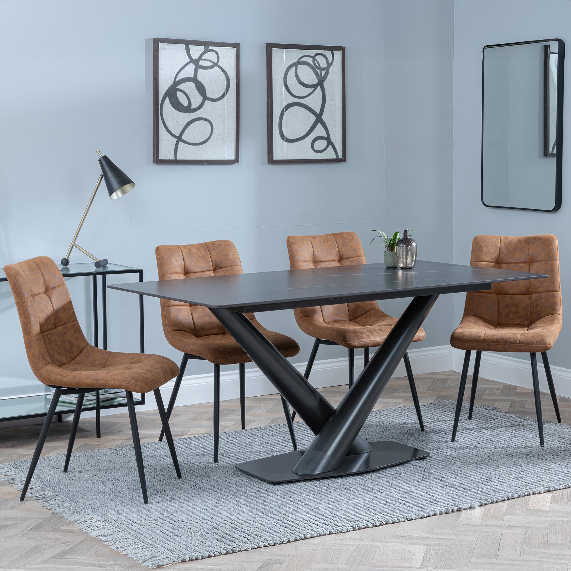 Maldon Black Ceramic Dining Set - Corona Brown Fabric Dining Chair