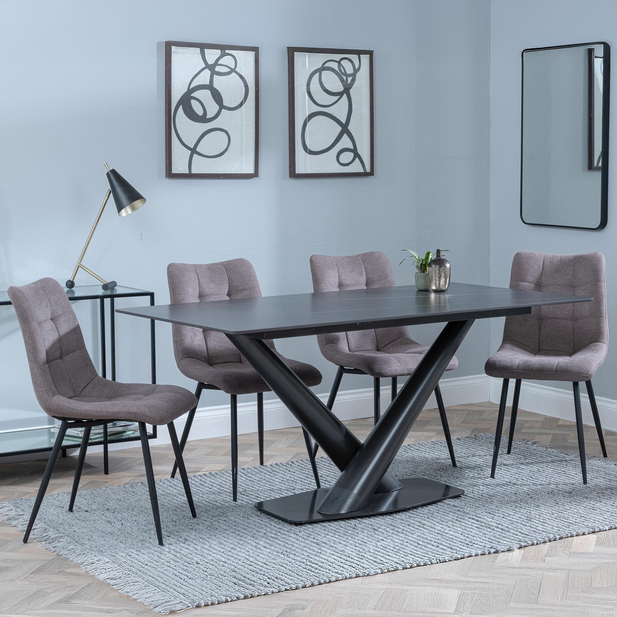 Maldon Black Ceramic Dining Set - Corona Camel Fabric Dining Chair