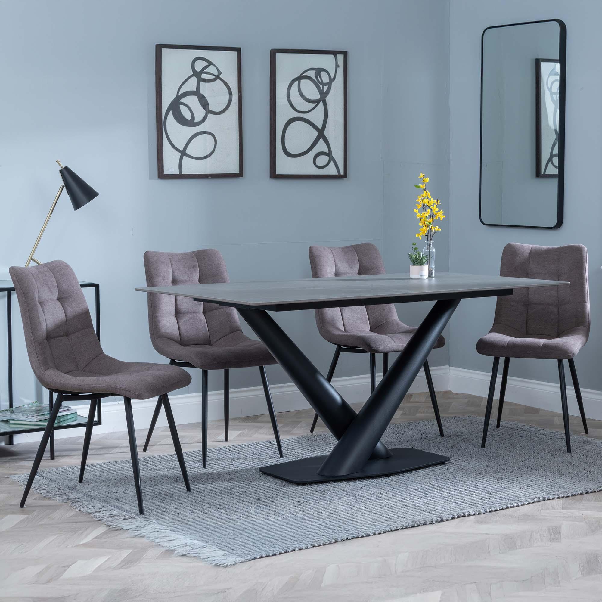 Maldon Grey Ceramic Dining Set - Corona Camel Fabric Dining Chair