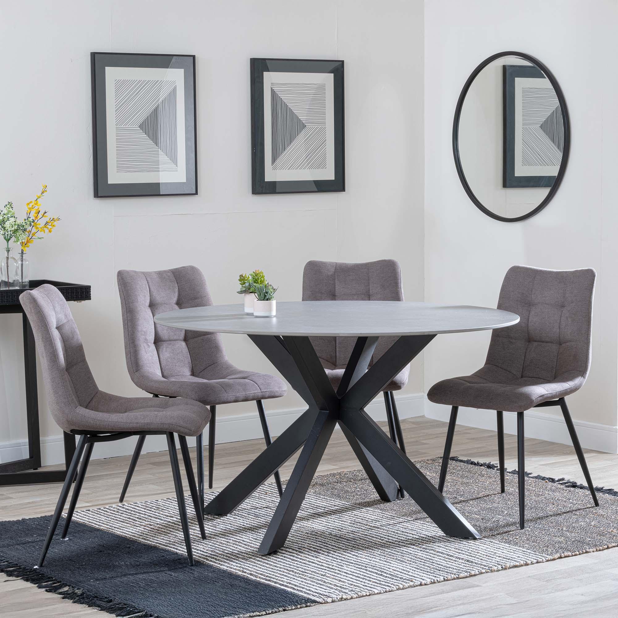 Novara Grey Ceramic 4 Seater Round Dining Set - 4 Corona Camel Fabric Dining Chair