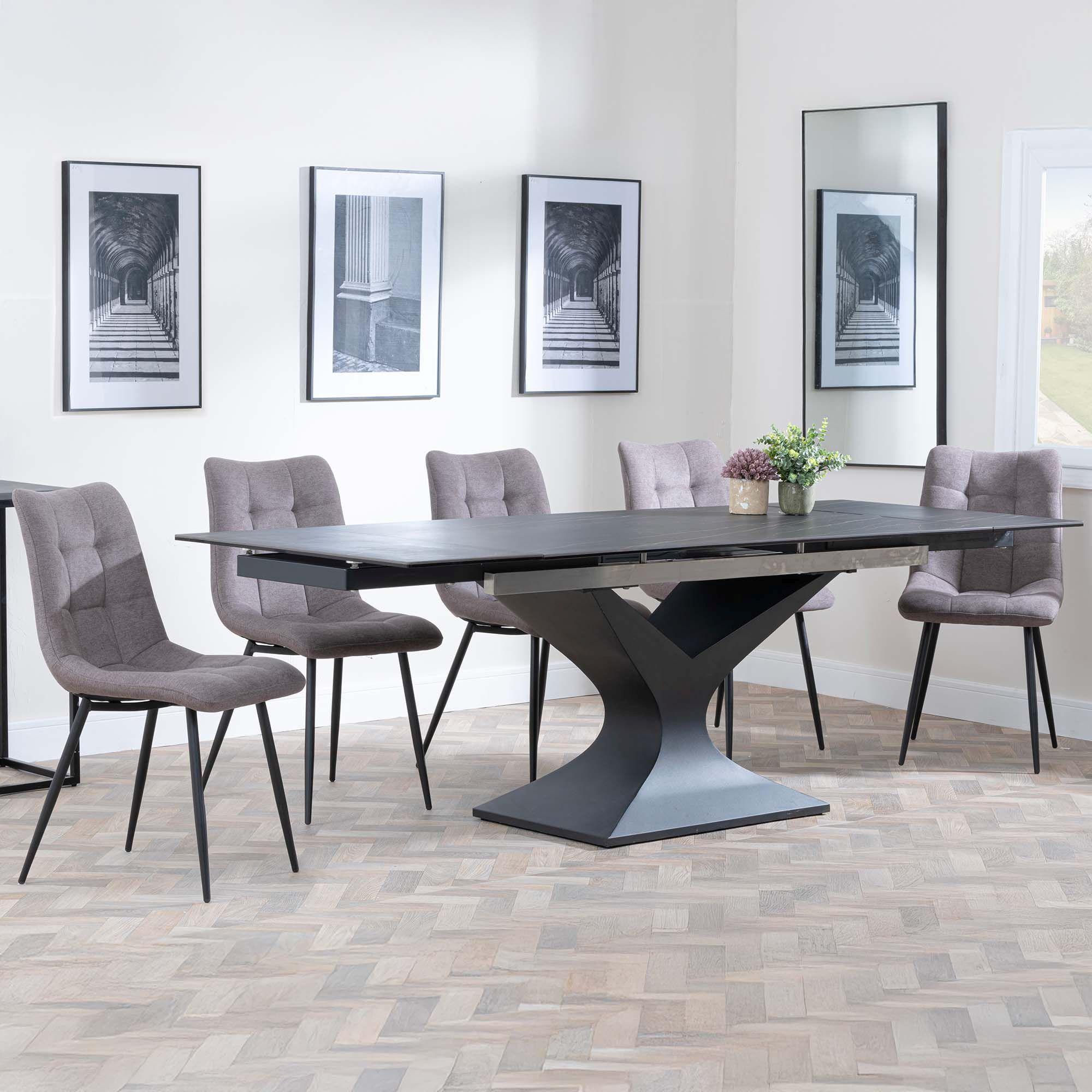 Anvik Black Ceramic Extending Dining Set - Corona Camel Fabric Dining Chair