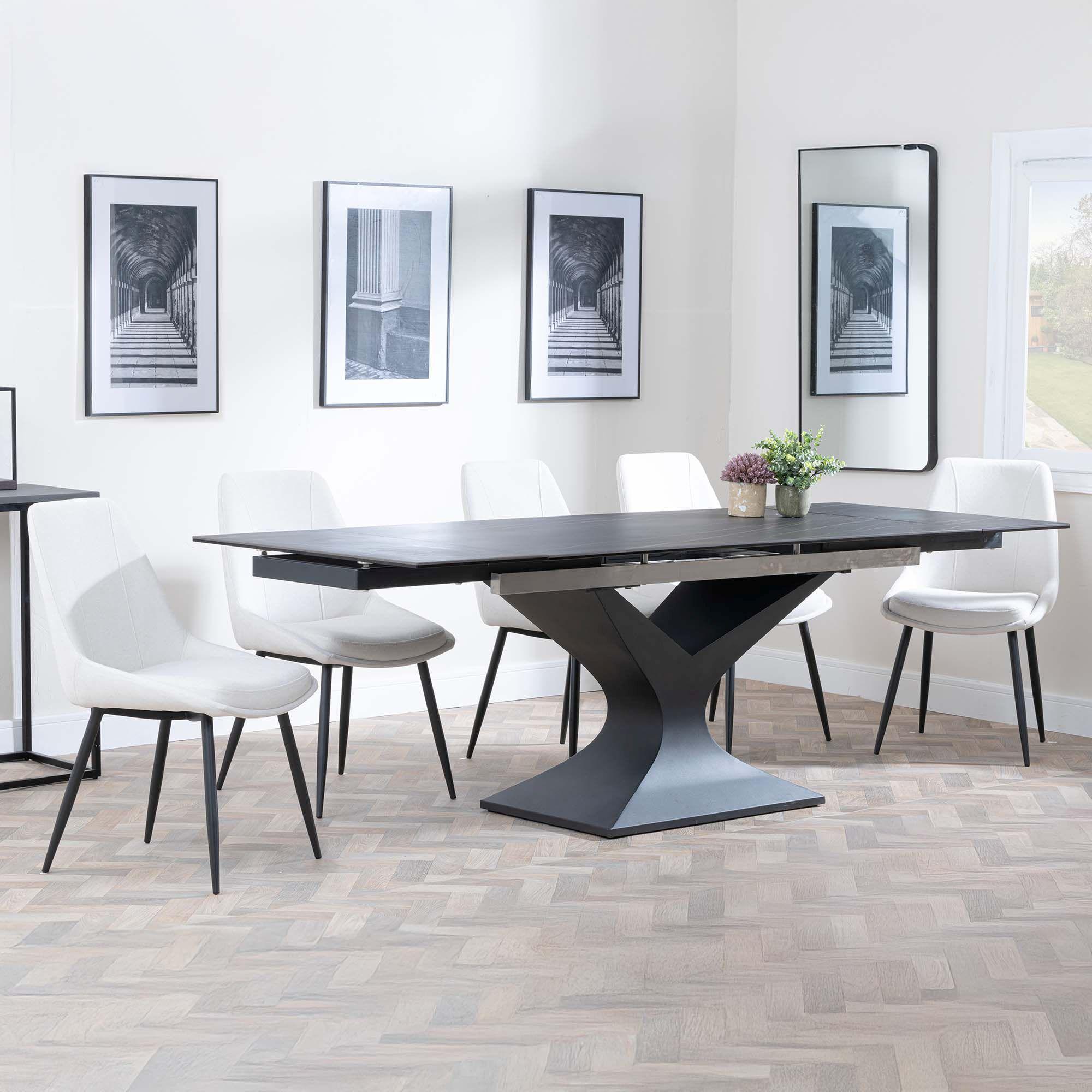 Anvik Black Ceramic Extending Dining Set - Darwin Cream Fabric Dining Chair