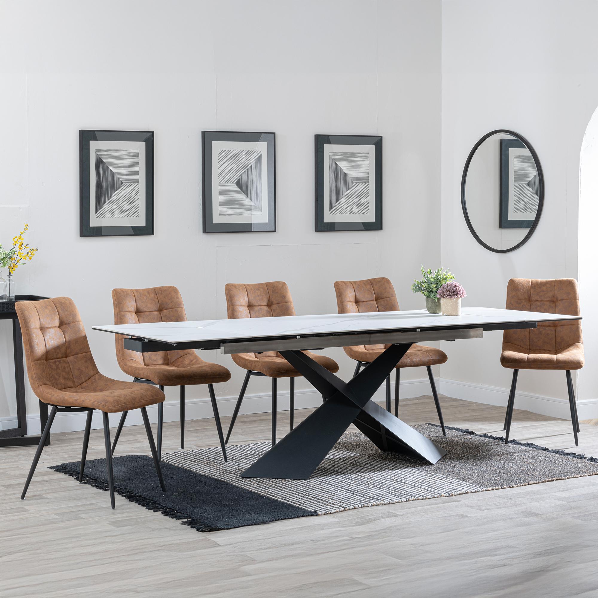 Hayden White Ceramic Extending Dining Set - Corona Brown Fabric Dining Chair