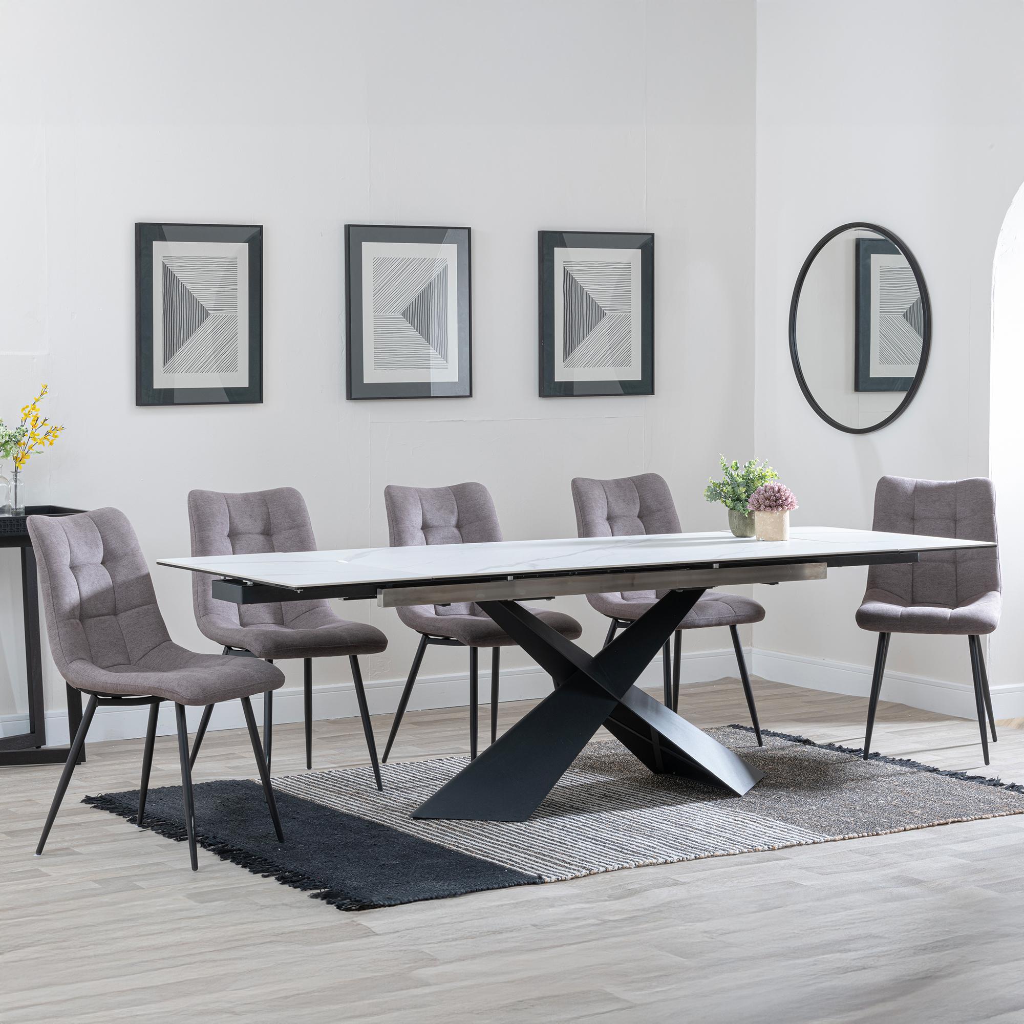 Hayden White Ceramic Extending Dining Set - Corona Camel Fabric Dining Chair