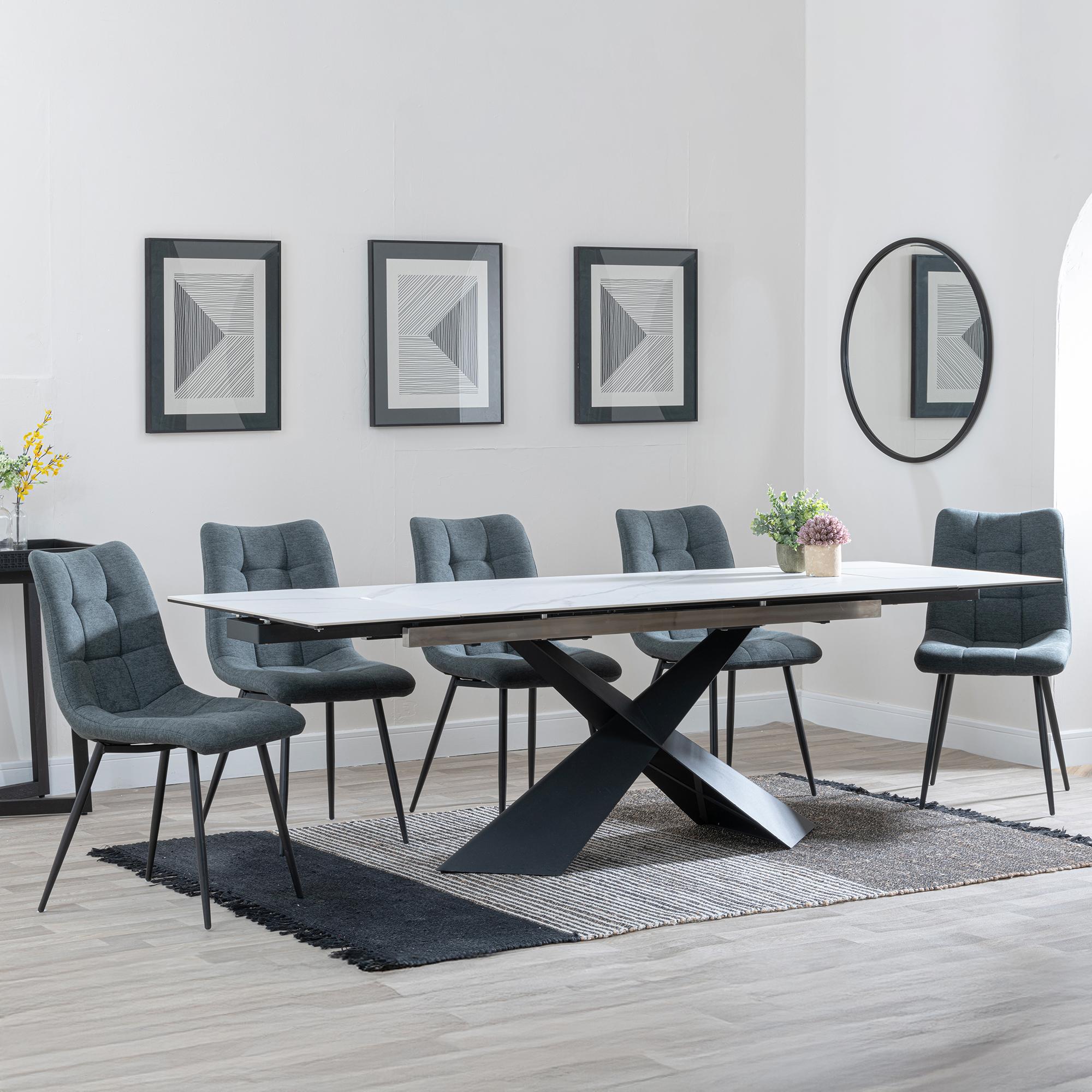 Hayden White Ceramic Extending Dining Set - Corona Light Grey Fabric Dining Chair