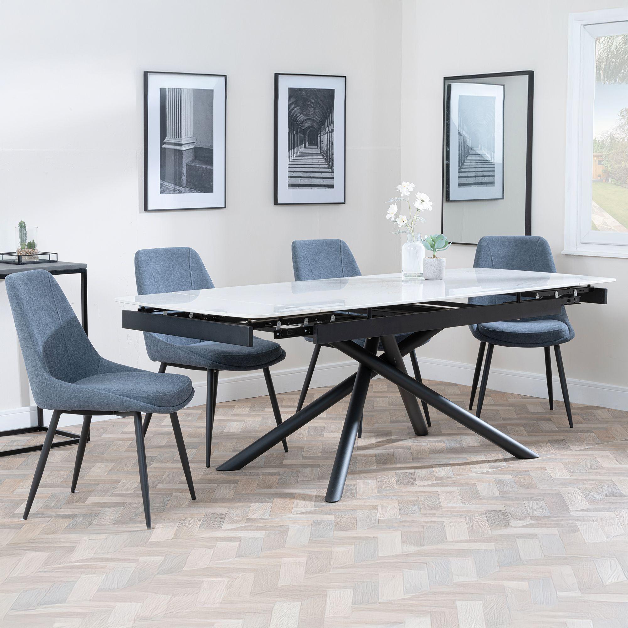 Apollo White Ceramic Extending Dining Set - Darwin Dark Grey Fabric Dining Chair