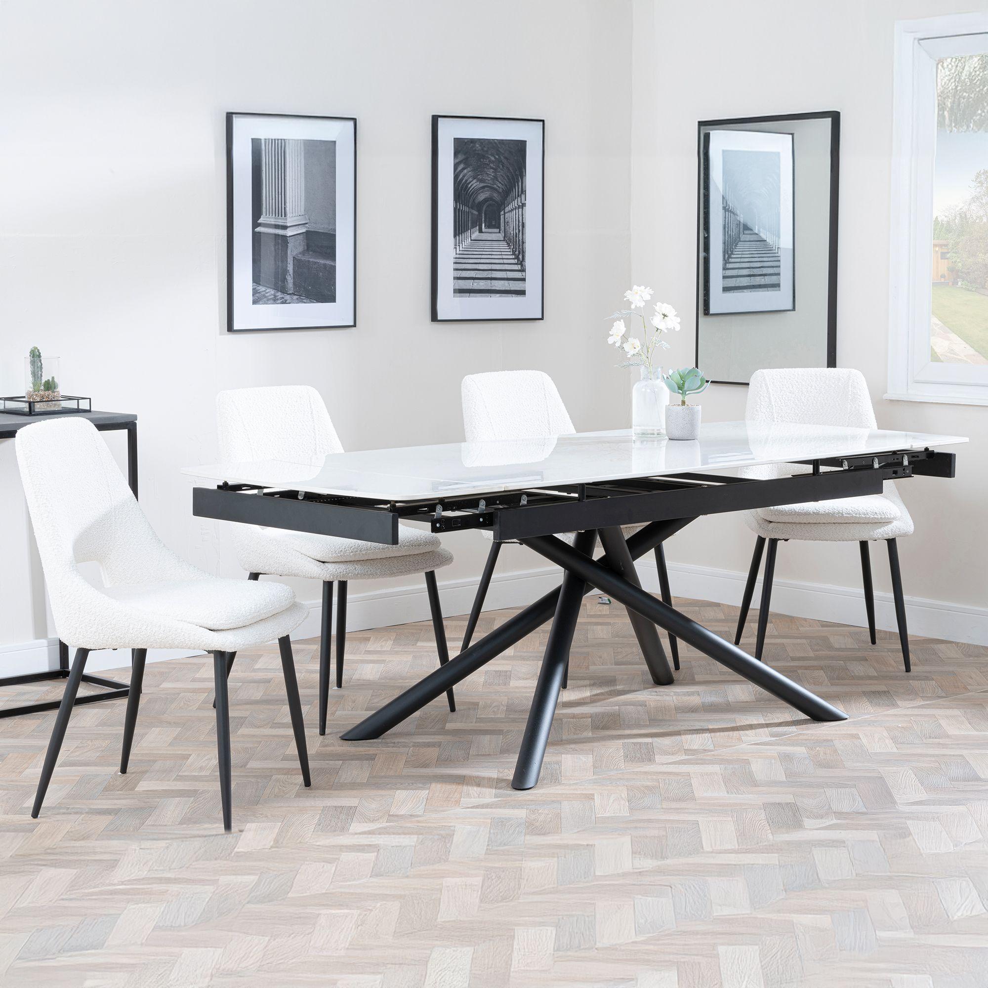 Apollo White Ceramic Extending Dining Set - Peyton Cream Fabric Dining Chair