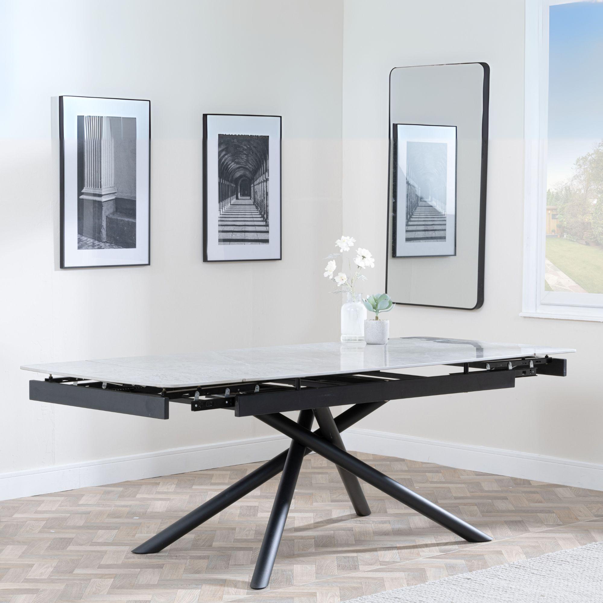 Apollo Grey Ceramic Extending Dining Table with Black Base - 160cm-220cm
