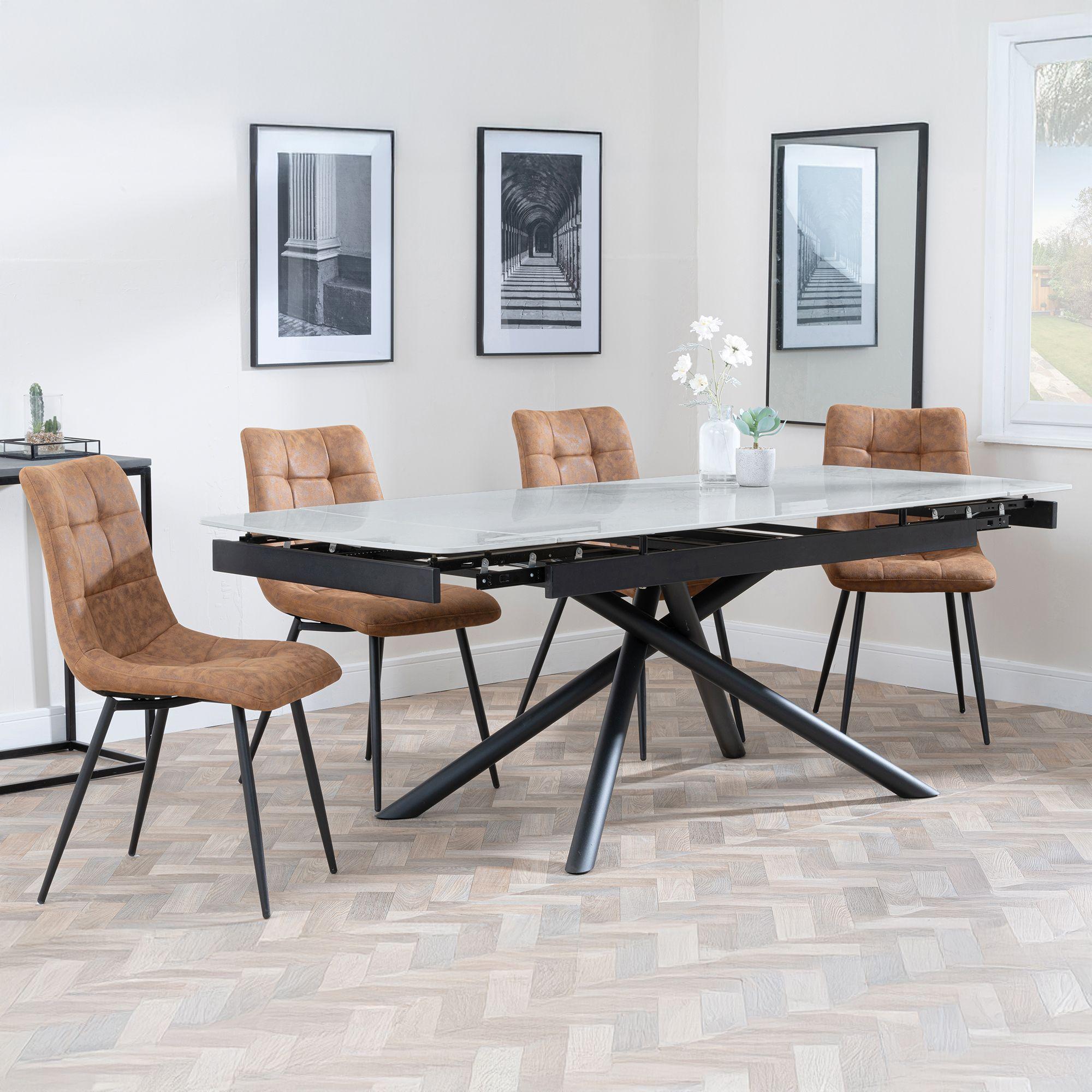 Apollo Grey Ceramic Extending Dining Set - Corona Brown Fabric Dining Chair