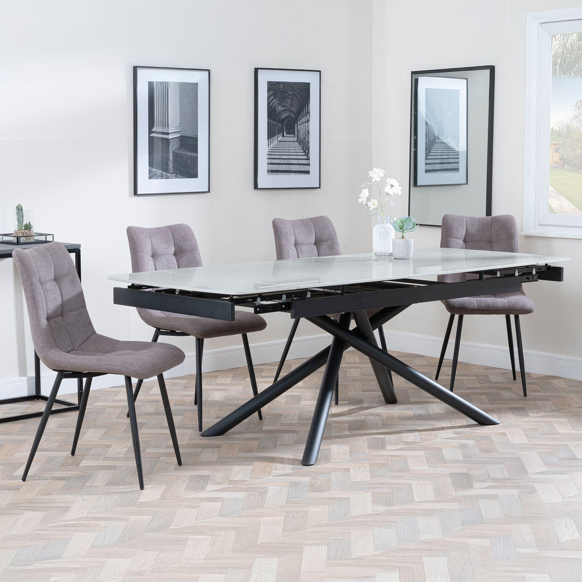 Apollo Grey Ceramic Extending Dining Set - Corona Camel Fabric Dining Chair