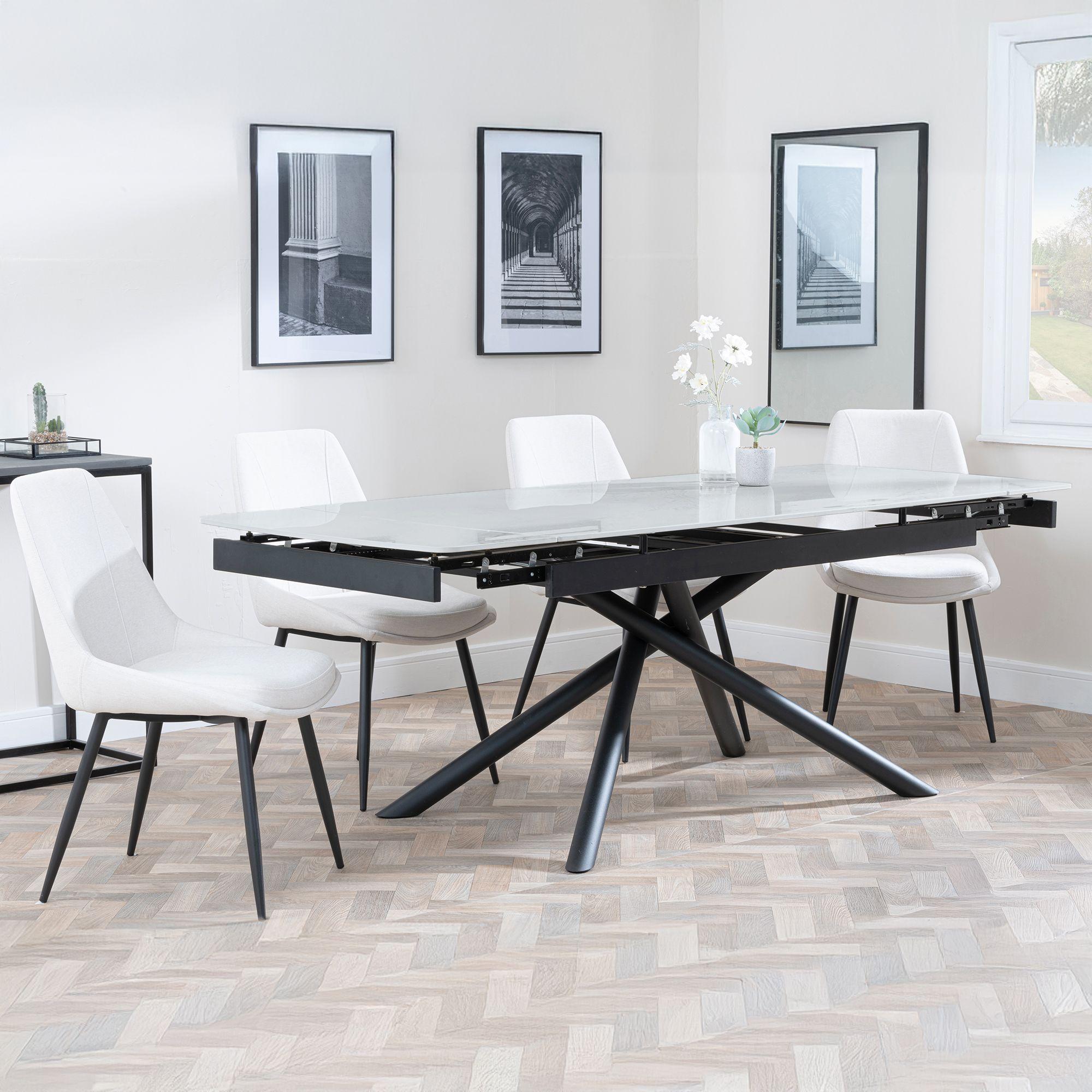 Apollo Grey Ceramic Extending Dining Set - Darwin Cream Fabric Dining Chair