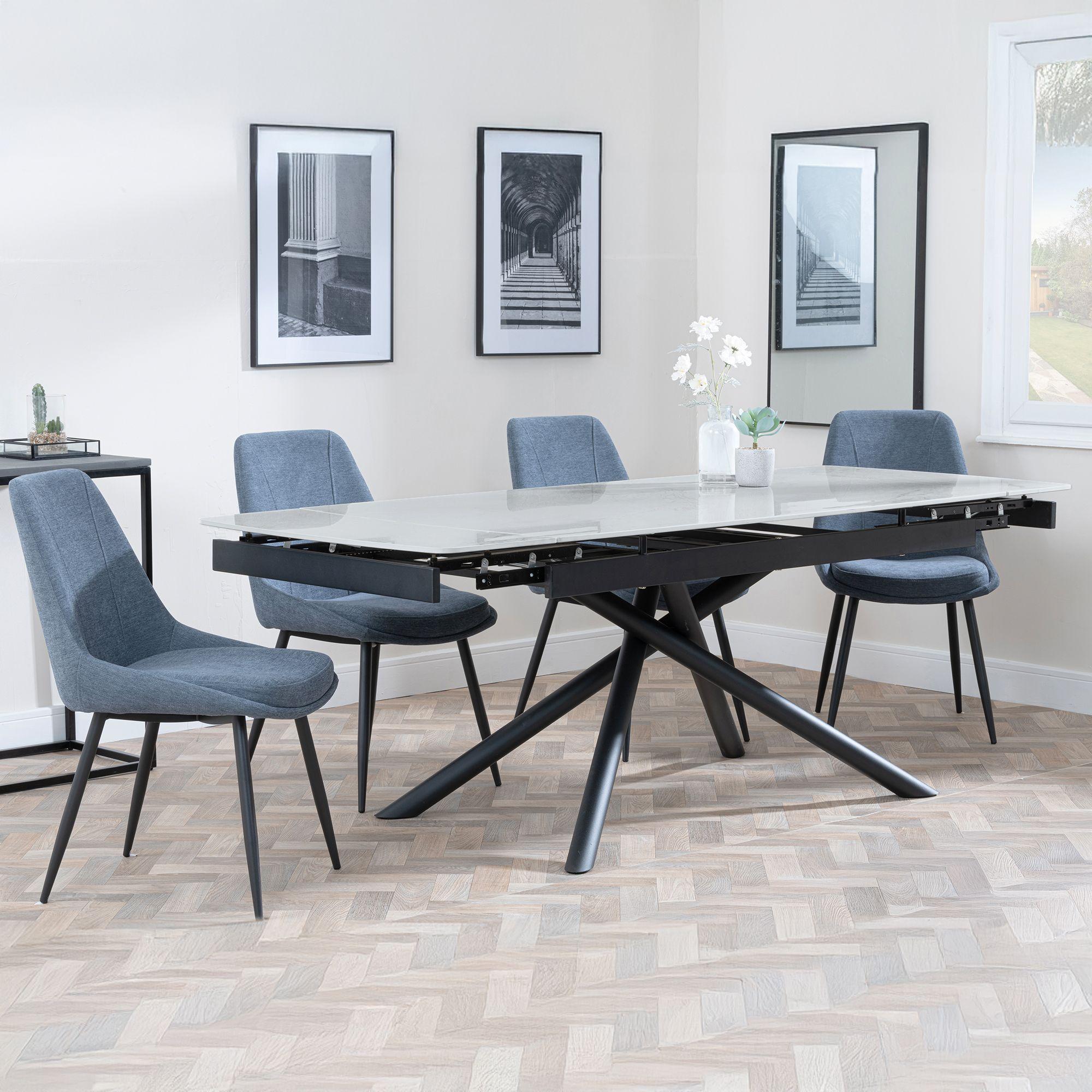 Apollo Grey Ceramic Extending Dining Set - Darwin Dark Grey Fabric Dining Chair