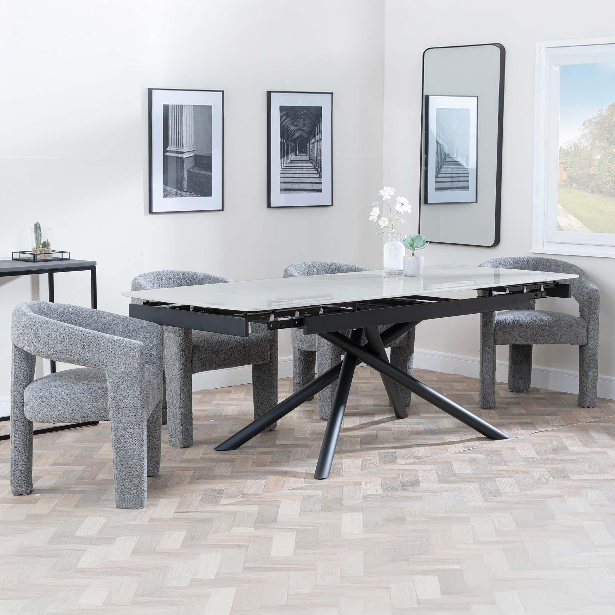 Apollo Grey Ceramic Extending Dining Set - Kiefer Grey Boucle Fabric Dining Chair