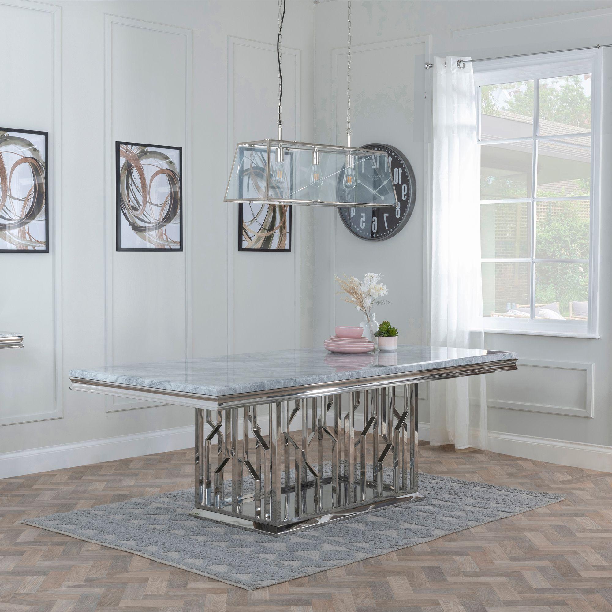 Vortex 220cm Grey Marble and Chrome Dining Table