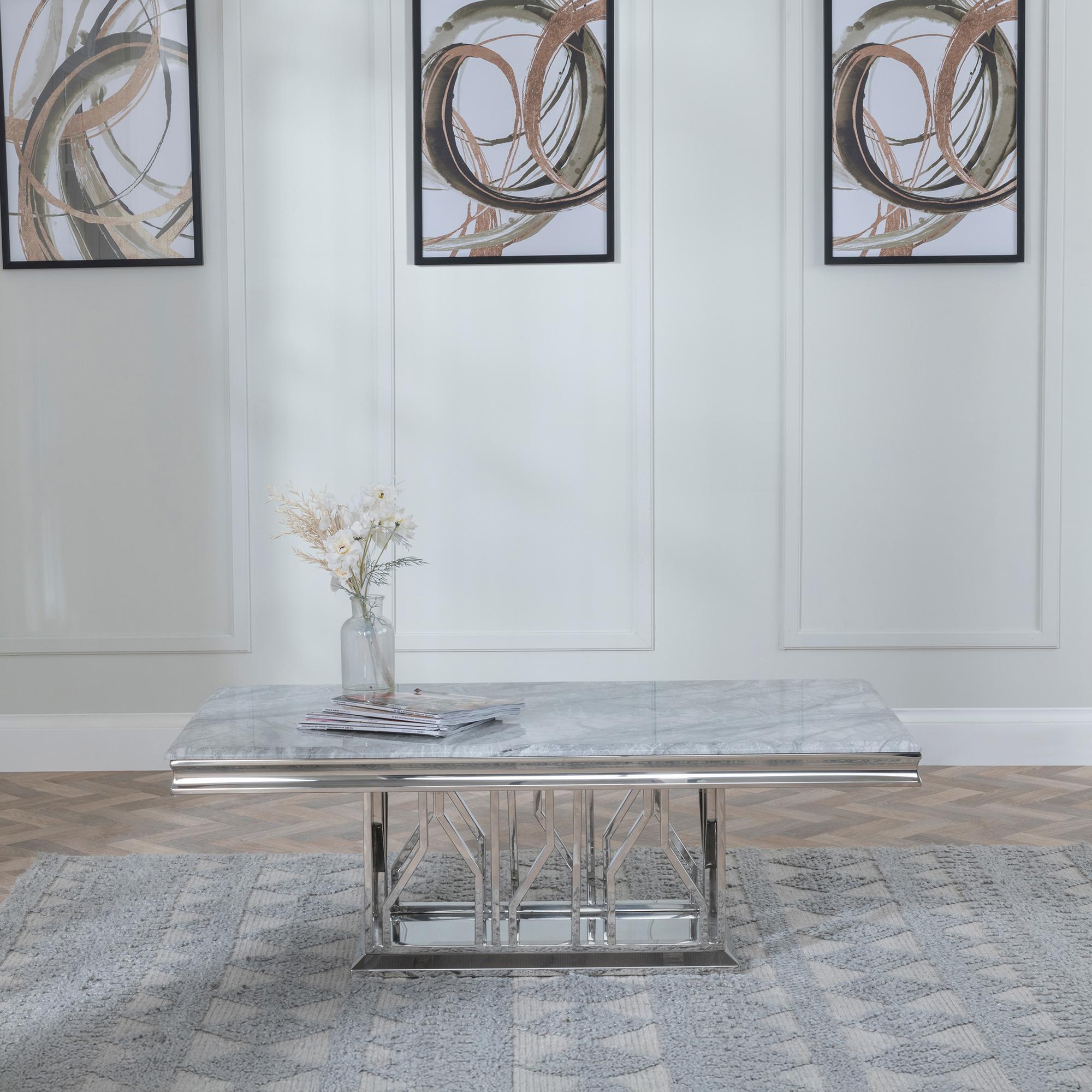 Vortex Grey Marble and Chrome Coffee Table