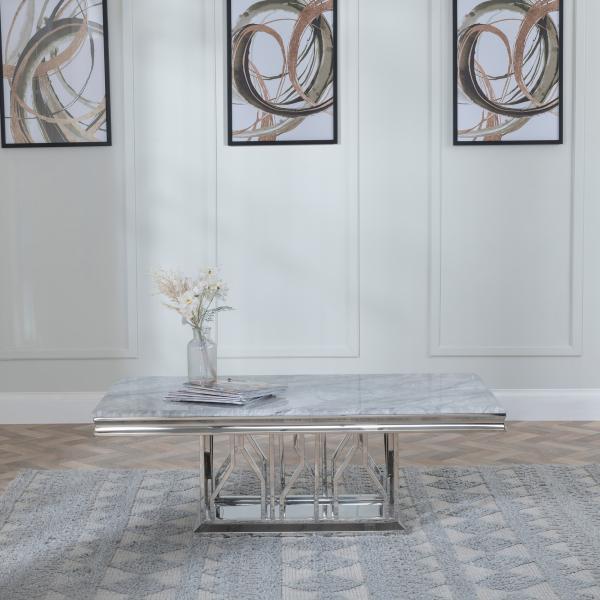 Vortex Grey Marble and Chrome Coffee Table