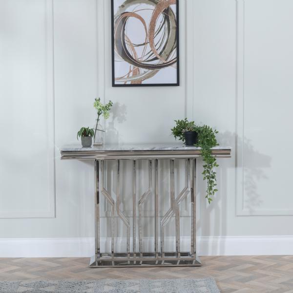 Vortex Grey Marble and Chrome Console Table